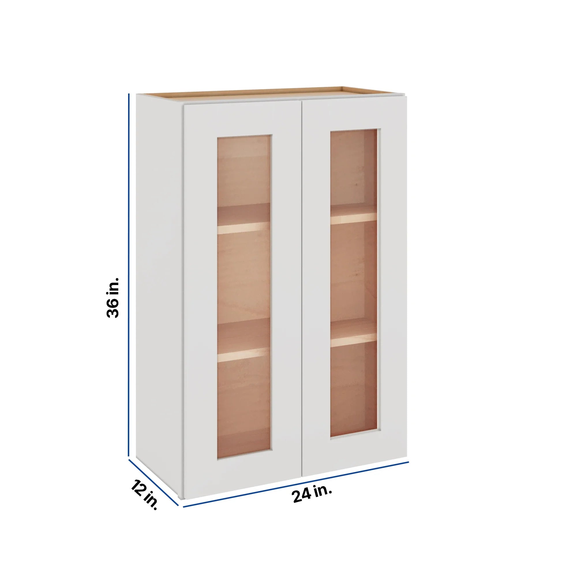 Modernform Cabinet White Shaker 24" W X 36" H X 12" D Double Glass Door Wall Cabinet