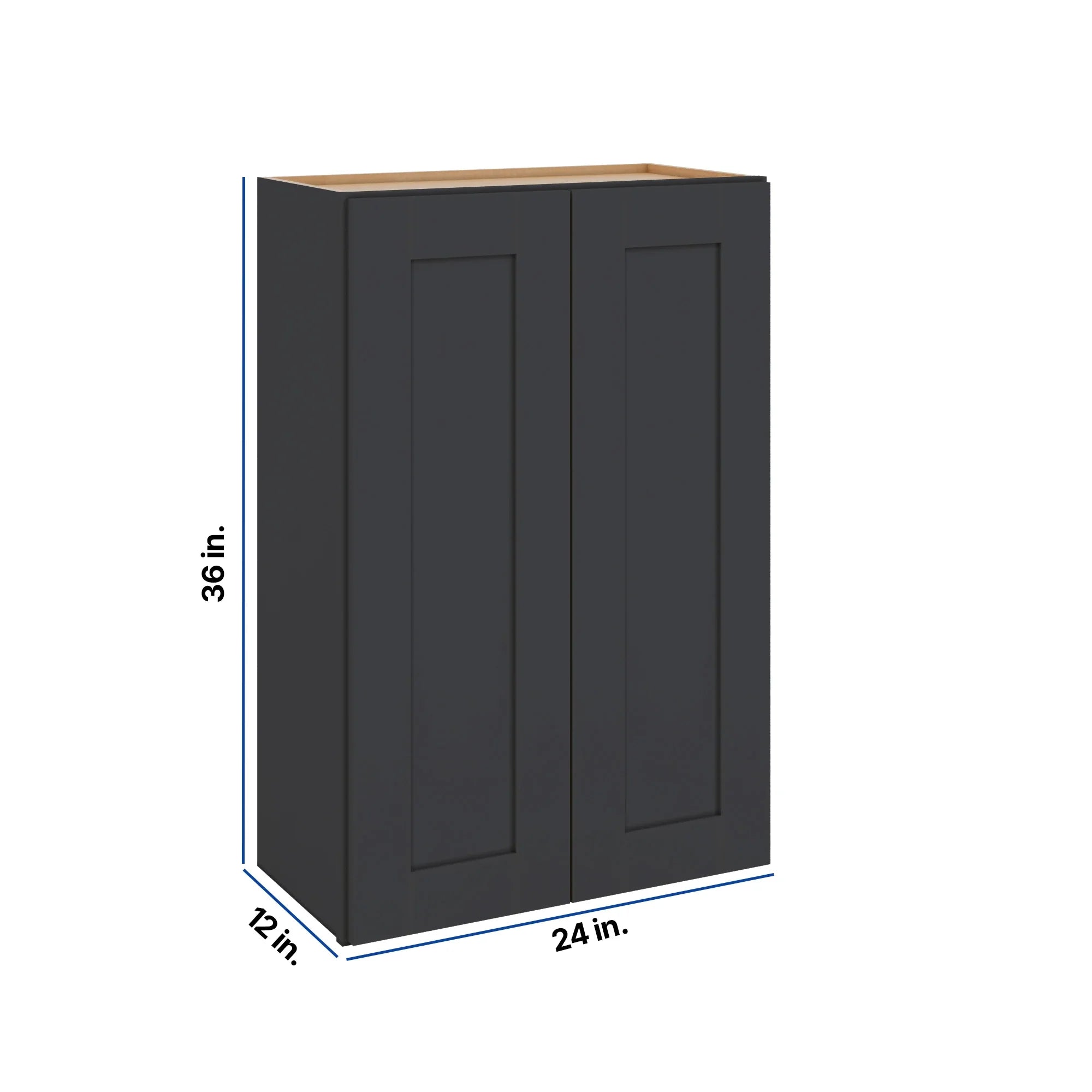 Modernform Cabinet Onyx Black Shaker 24" W X 36" H X 12" D Double Door Wall Cabinet