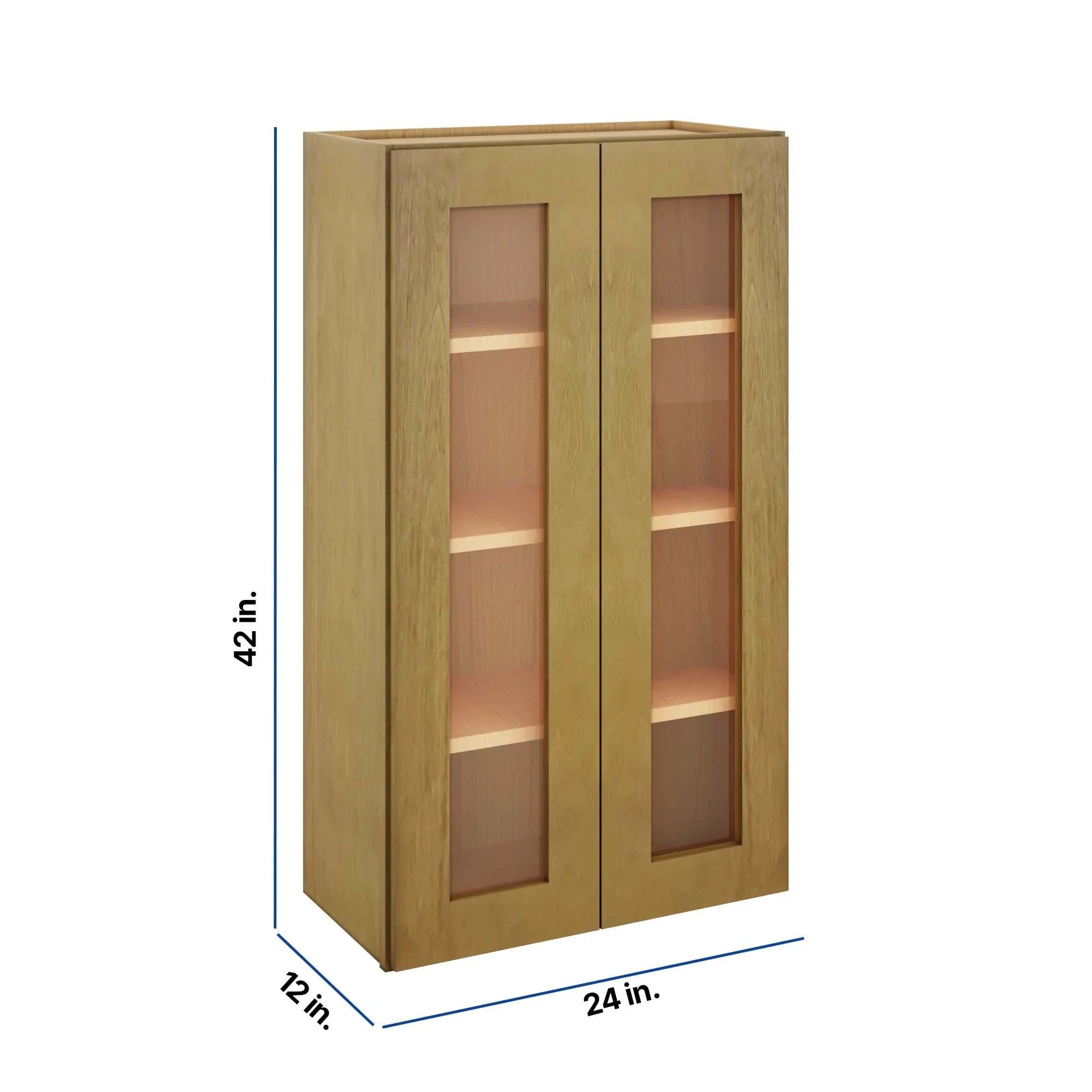 Modernform Cabinet Natural Shaker 24" W X 42" H X 12" D Double Glass Door Wall Cabinet