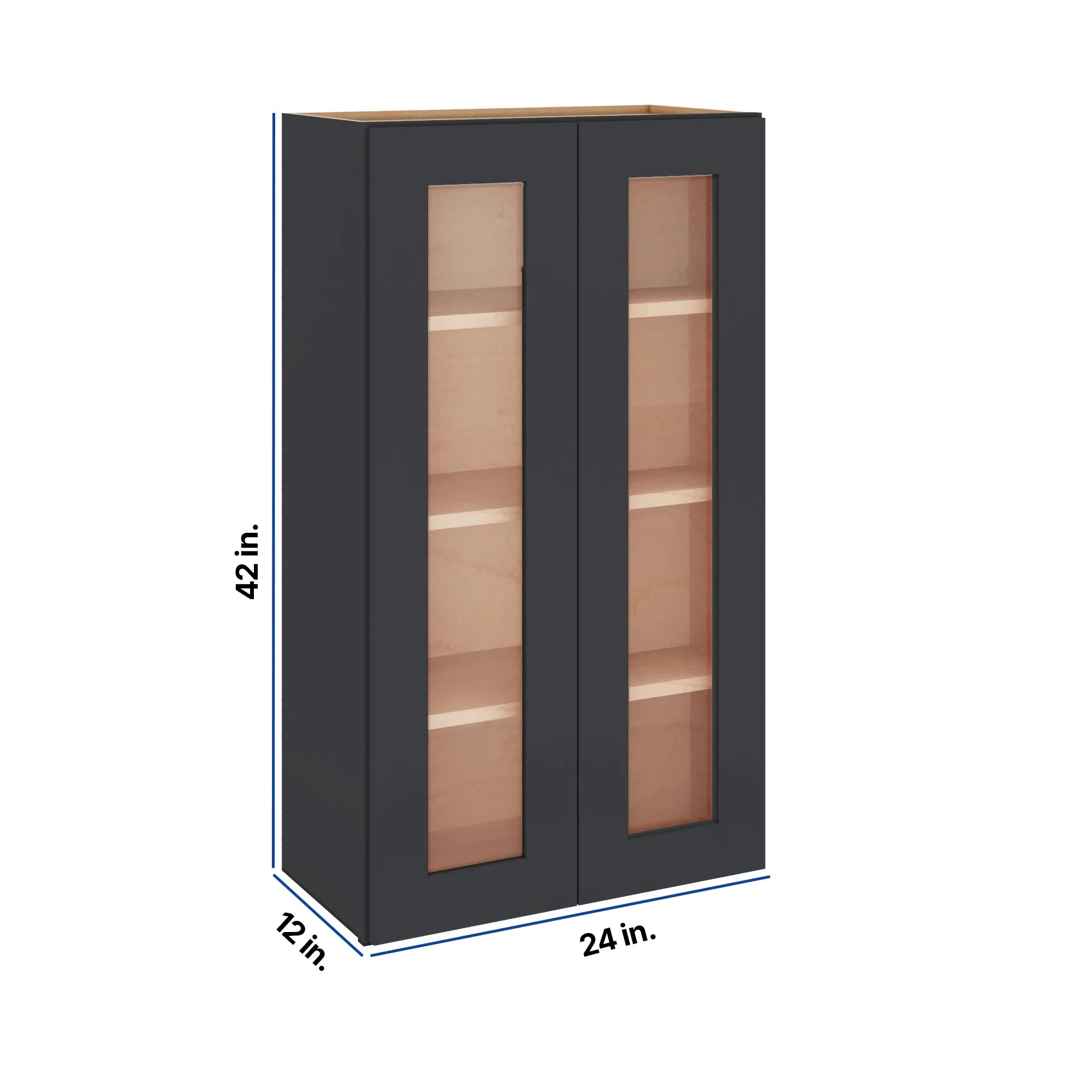 Modernform Cabinet Onyx Black Shaker 24" W X 42" H X 12" D Double Glass Door Wall Cabinet