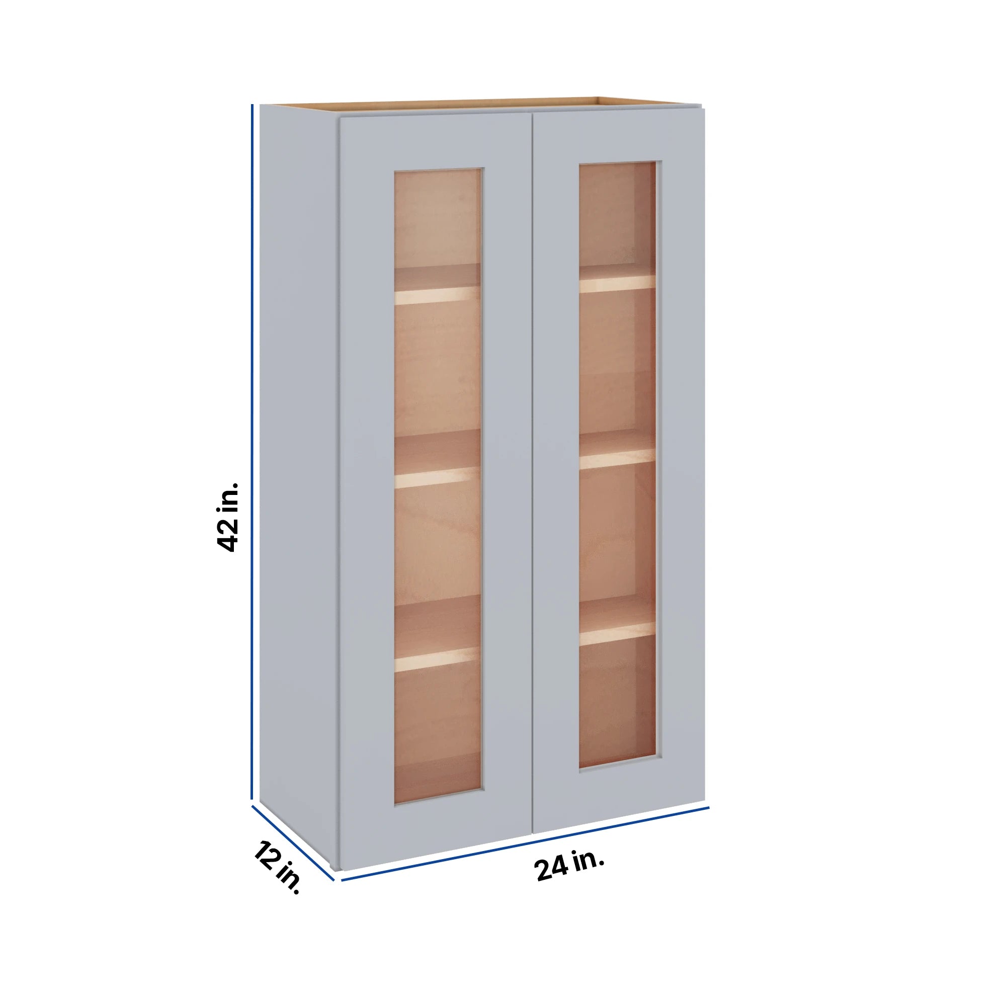 Modernform Cabinet Grey Shaker 24" W X 42" H X 12" D Double Glass Door Wall Cabinet