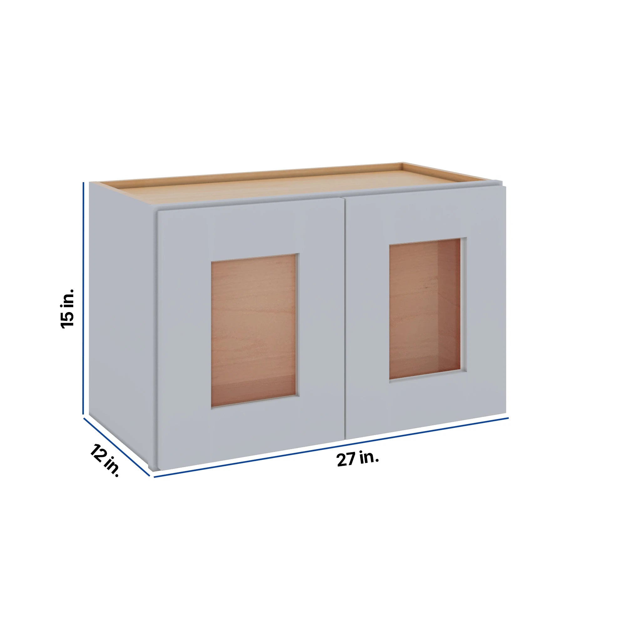 Modernform Cabinet Grey Shaker 27" W X 15" H X 12" D Double Glass Door Wall Cabinet