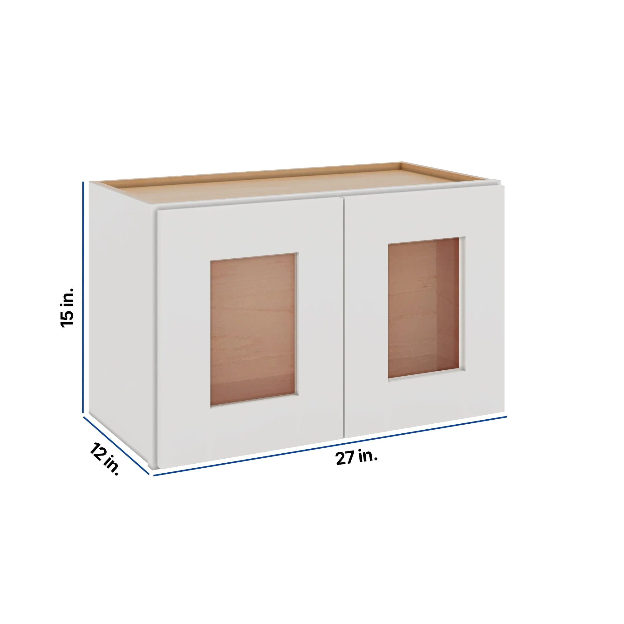 Modernform Cabinet White Shaker 27" W X 15" H X 12" D Double Glass Door Wall Cabinet