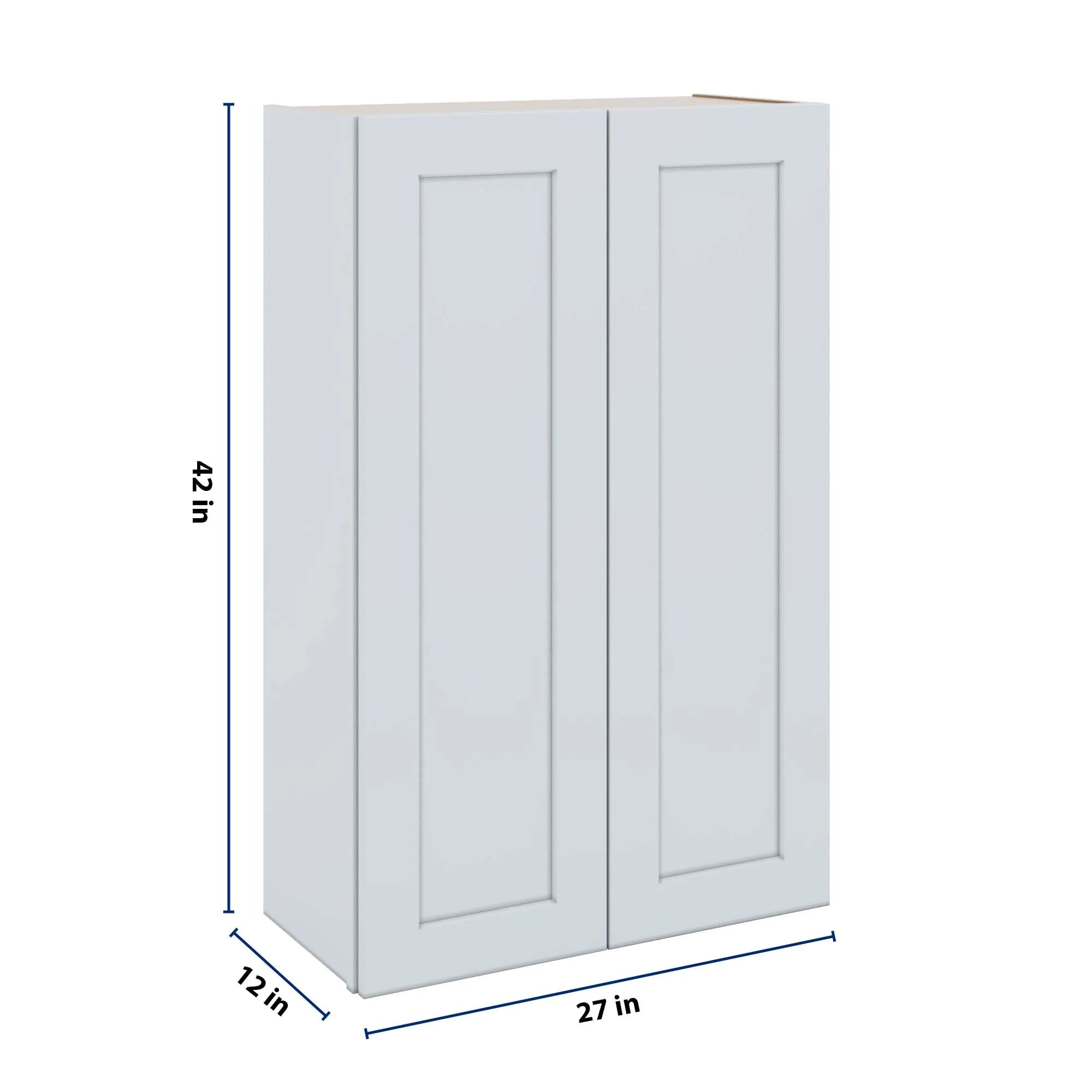 J&K White Shaker S8 Double Door Wall Cabinet - 27" W x 42" H
