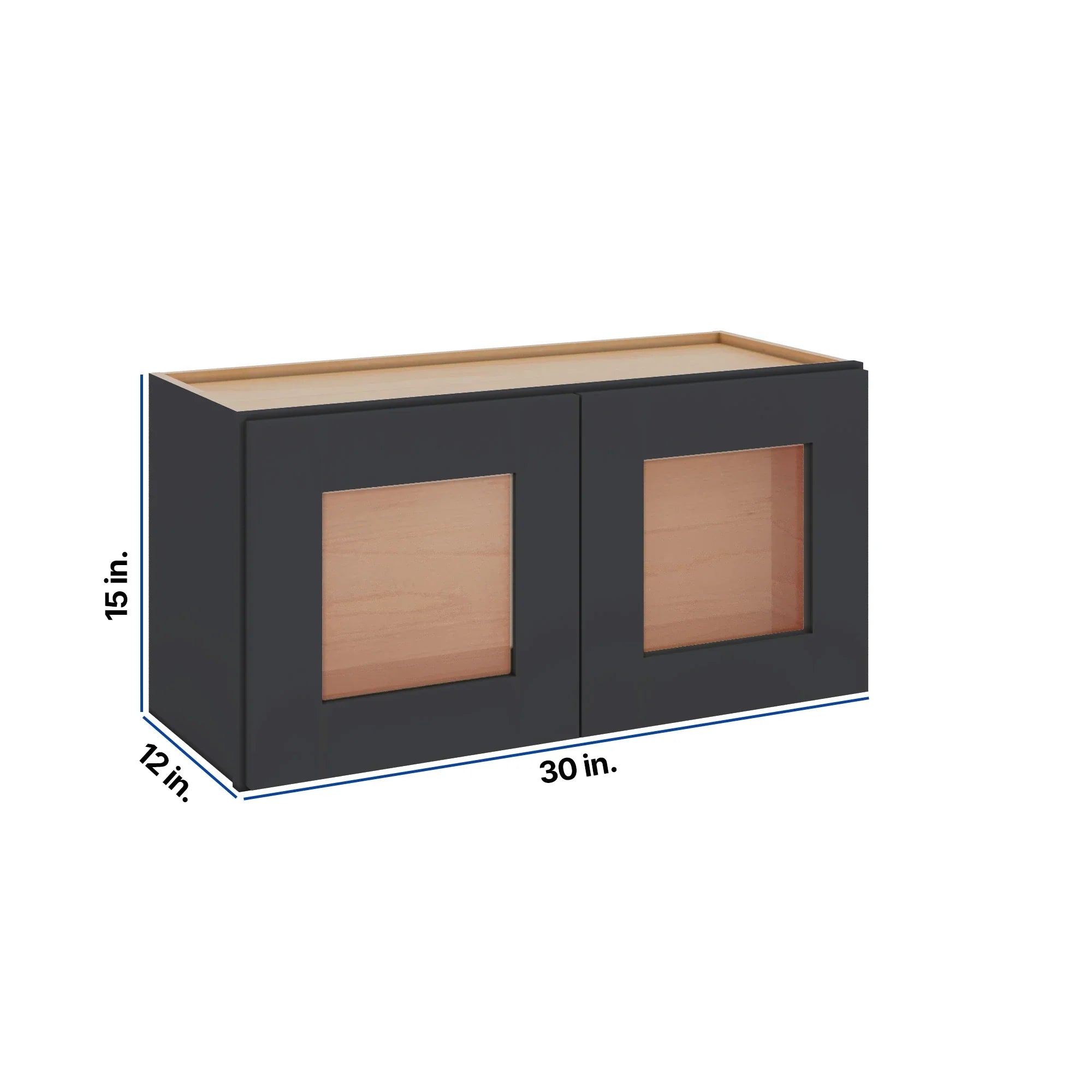 Modernform Cabinet Onyx Black Shaker 30" W X 15" H X 12" D Double Glass Door Wall Cabinet