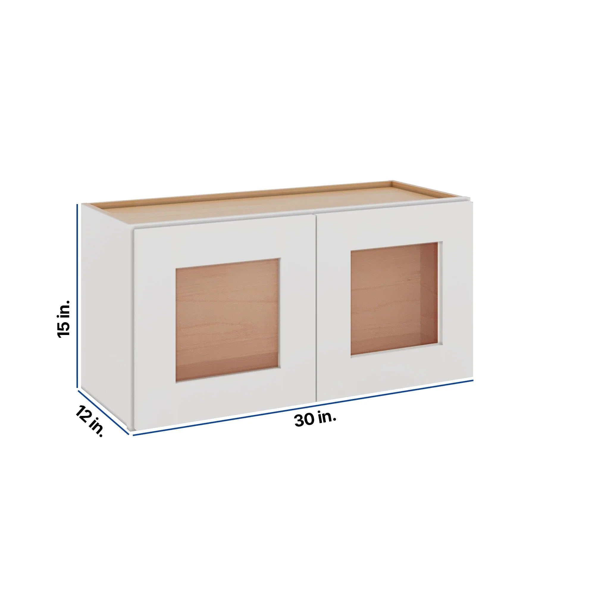 Modernform Cabinet White Shaker 30" W X 15" H X 12" D Double Glass Door Wall Cabinet