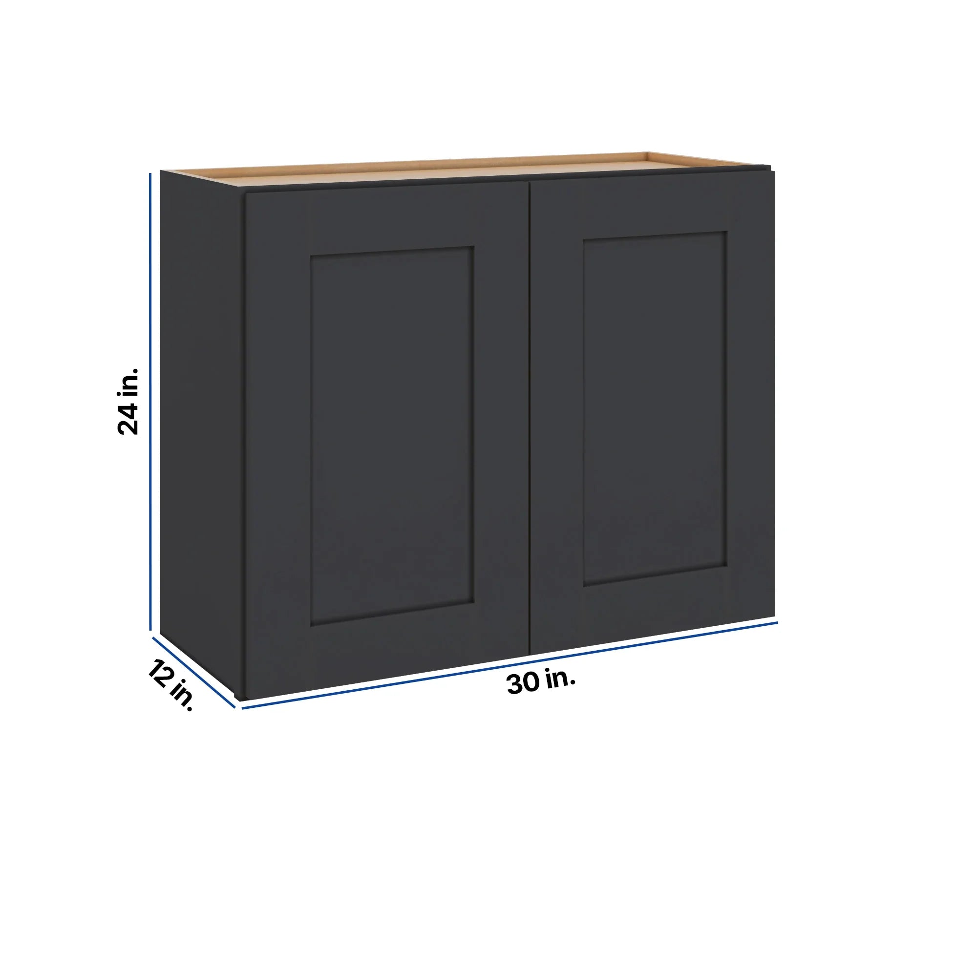 Modernform Cabinet Onyx Black Shaker 30" W X 24" H X 12" D Double Door Wall Cabinet