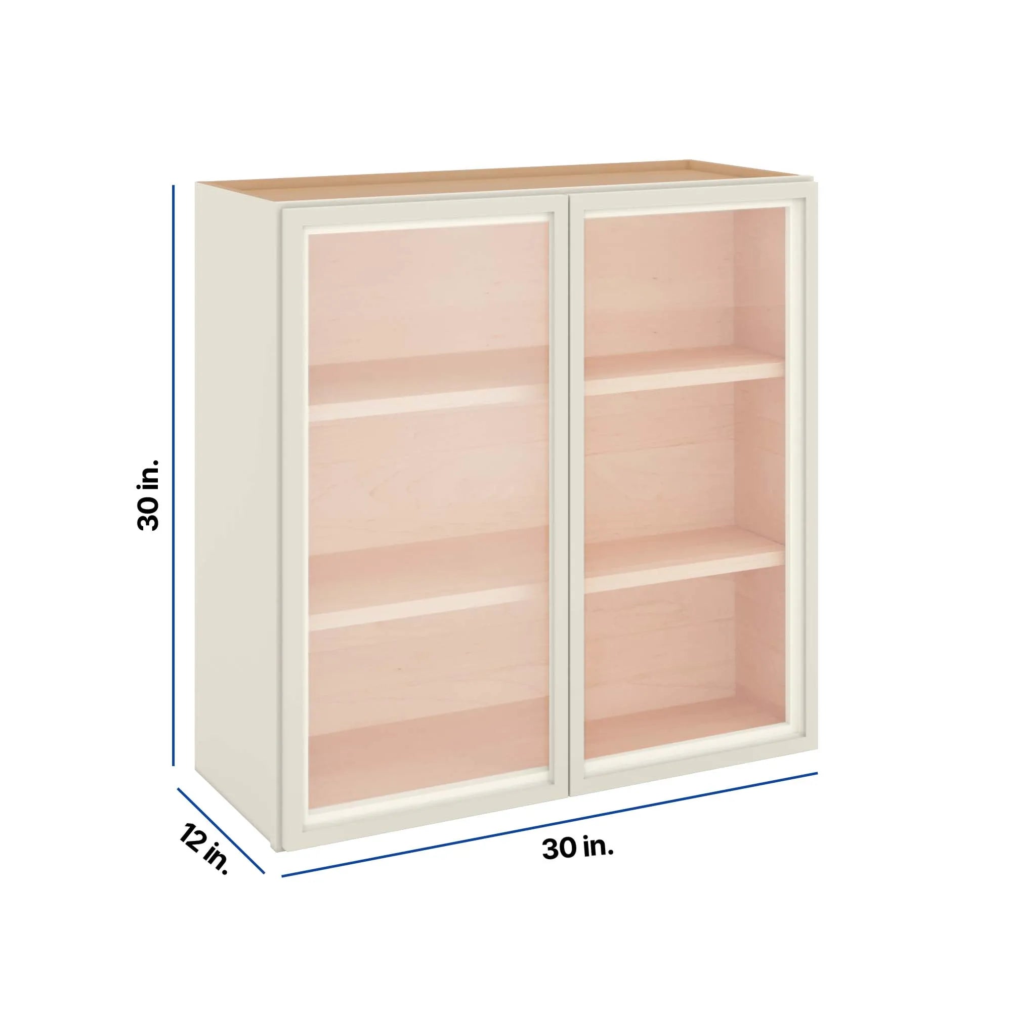 Modernform Cabinet Slim Dove White 30" W X 30" H X 12" D Double Glass Door Wall Cabinet