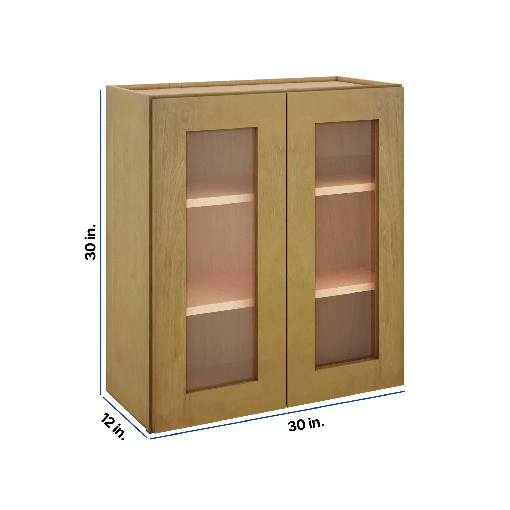 Modernform Cabinet Natural Shaker 30" W X 30" H X 12" D Double Glass Door Wall Cabinet