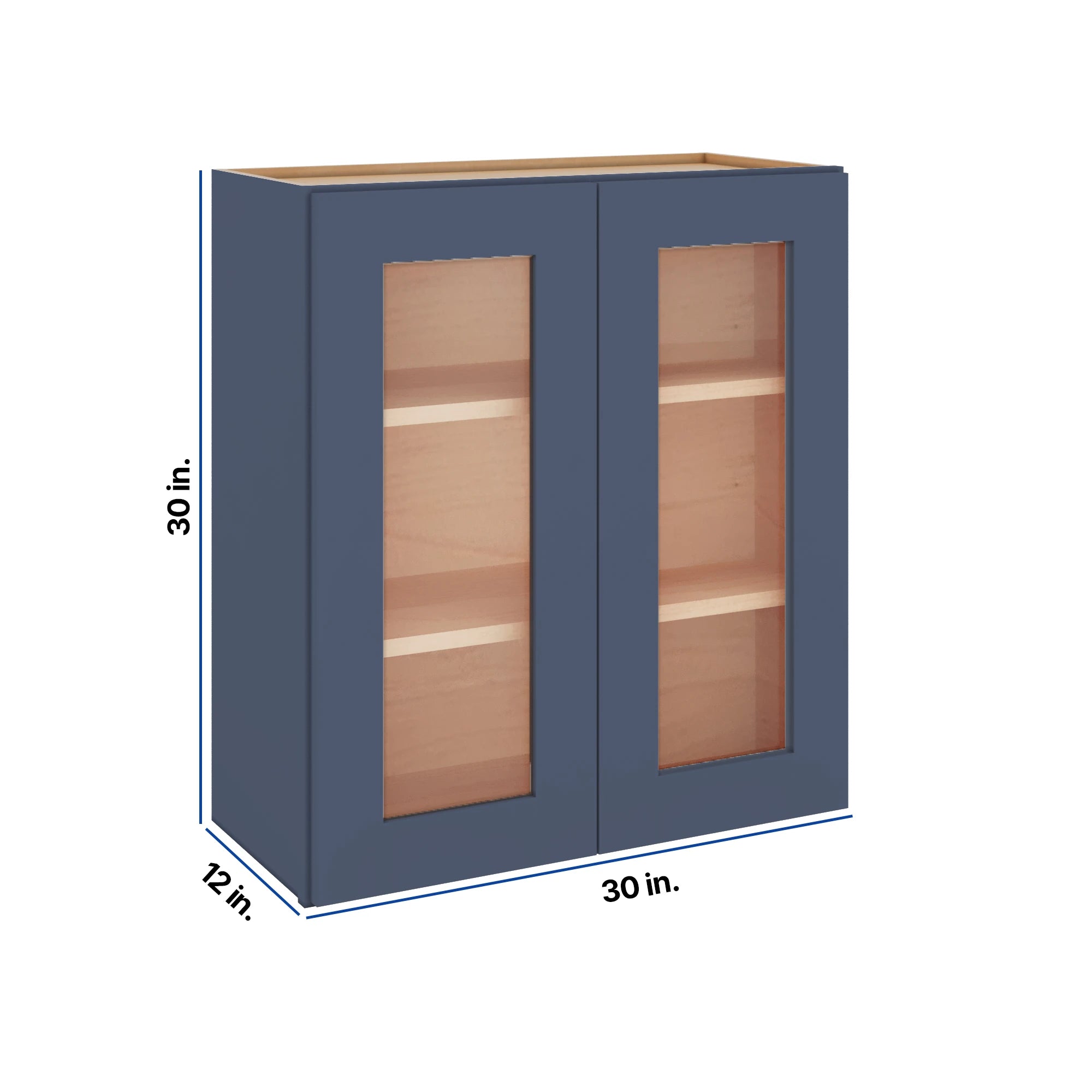 Modernform Cabinet Signature Blue 30" W X 30" H X 12" D Double Glass Door Wall Cabinet