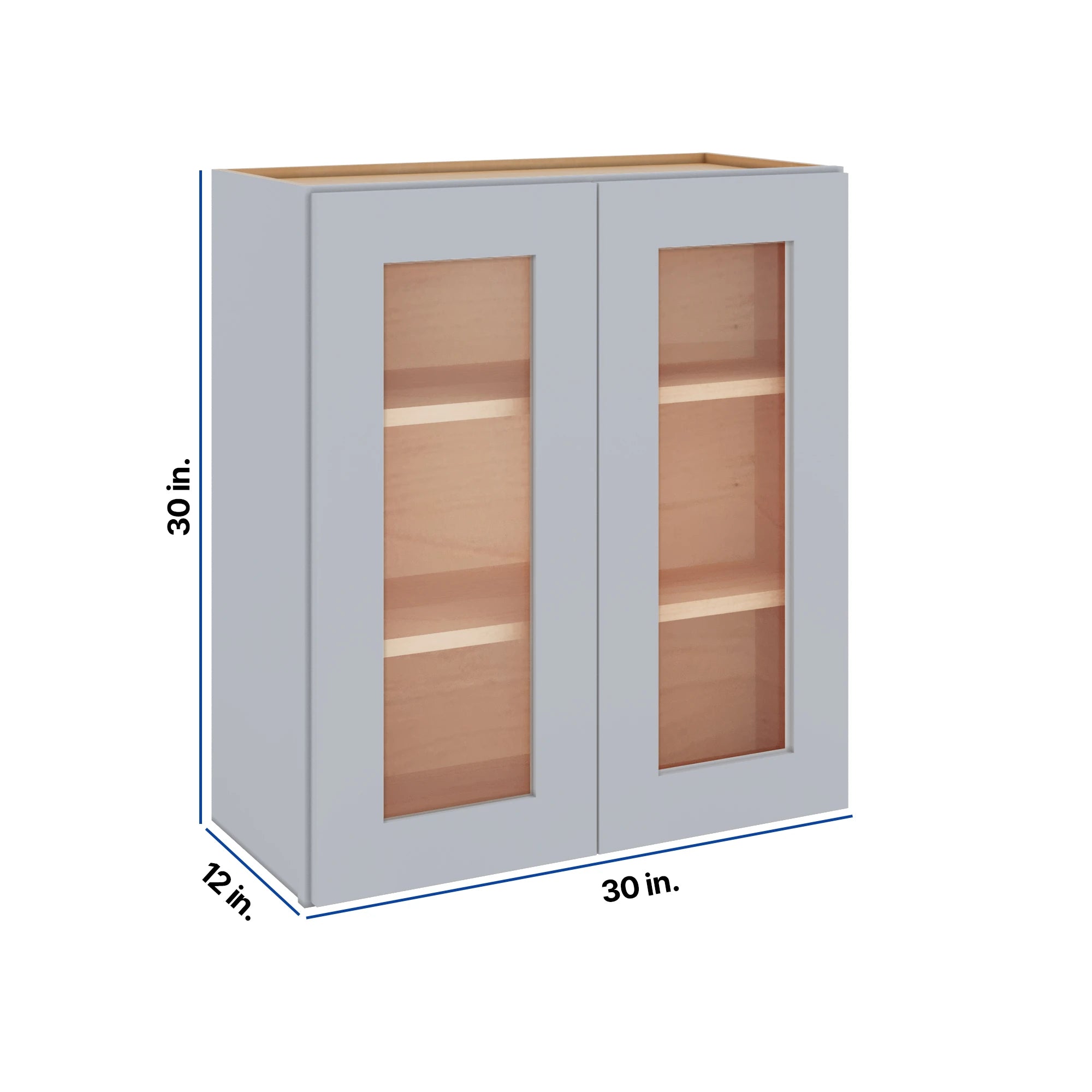 Modernform Cabinet Grey Shaker 30" W X 30" H X 12" D Double Glass Door Wall Cabinet