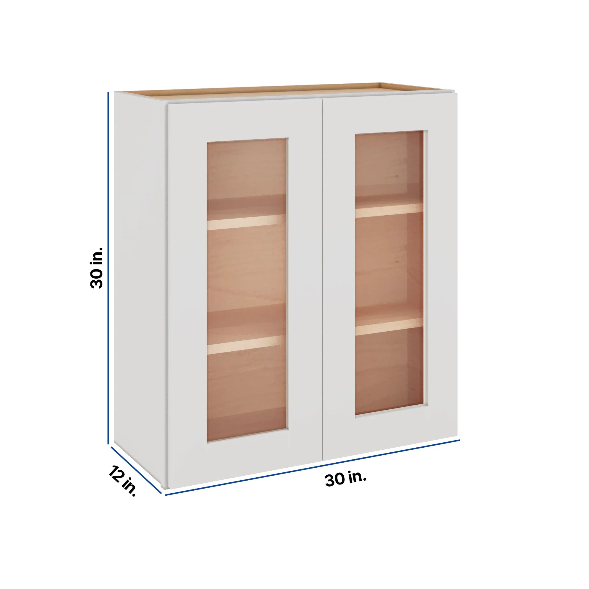 Modernform Cabinet White Shaker 30" W X 30" H X 12" D Double Glass Door Wall Cabinet
