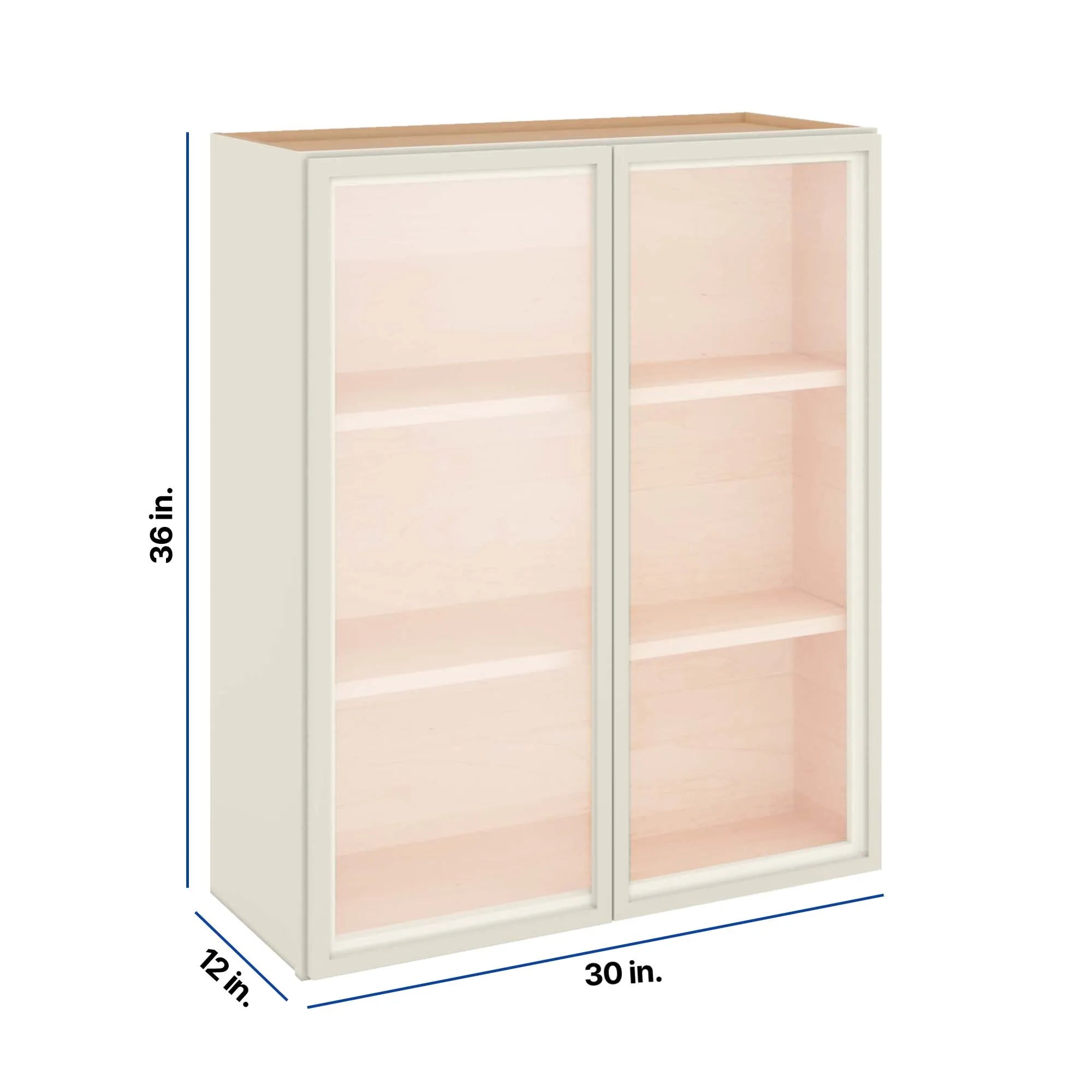 Modernform Cabinet Slim Dove White 30" W X 36" H X 12" D Double Glass Door Wall Cabinet