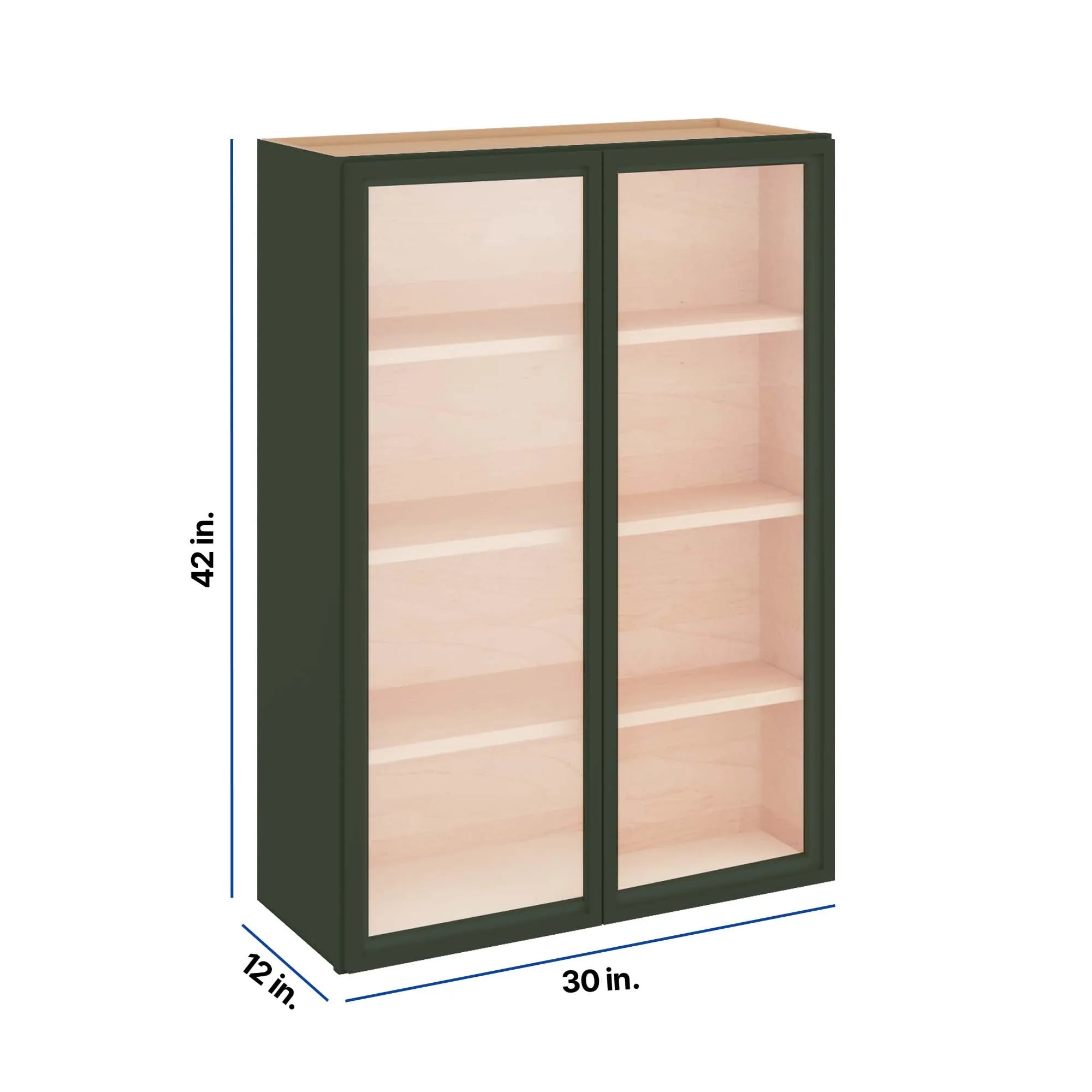 Modernform Cabinet Slim Sage Green 30" W X 42" H X 12" D Double Glass Door Wall Cabinet