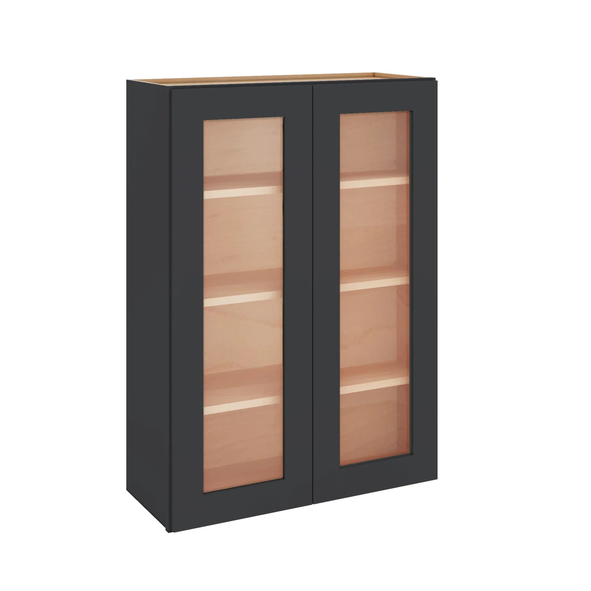 Modernform Cabinet Onyx Black Shaker 30" W X 42" H X 12" D Double Glass Door Wall Cabinet