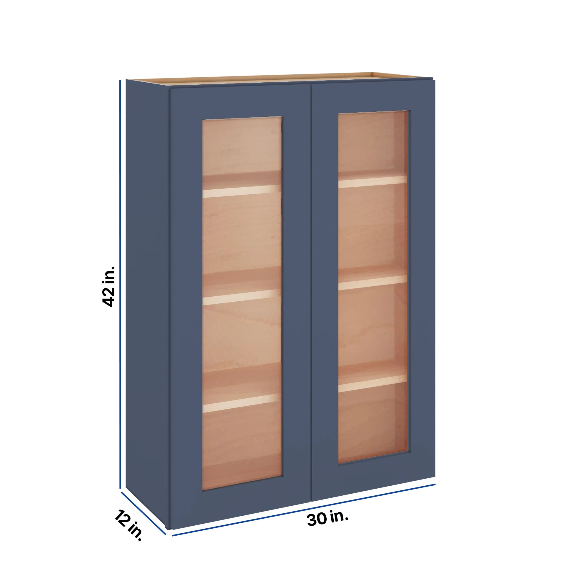 Modernform Cabinet Signature Blue 30" W X 42" H X 12" D Double Glass Door Wall Cabinet