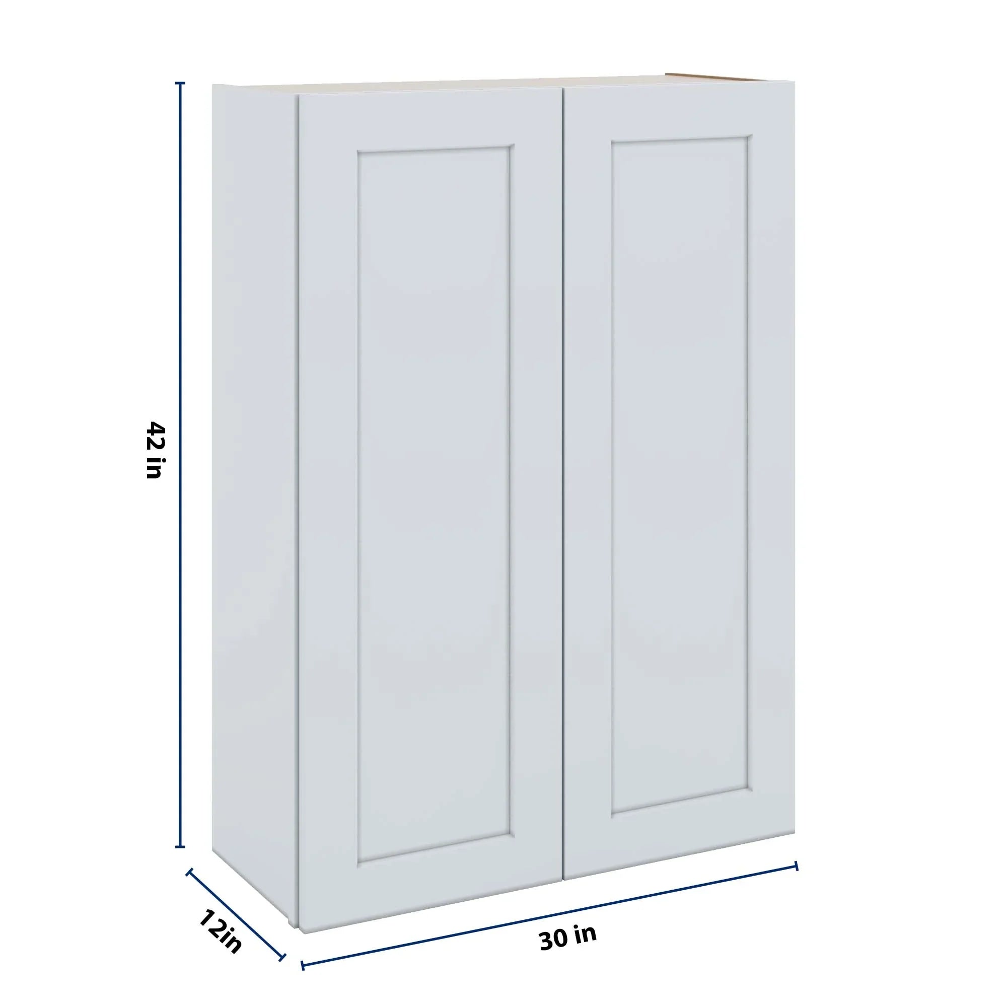 J&K White Shaker S8 Double Door Wall Cabinet - 30" W x 42" H