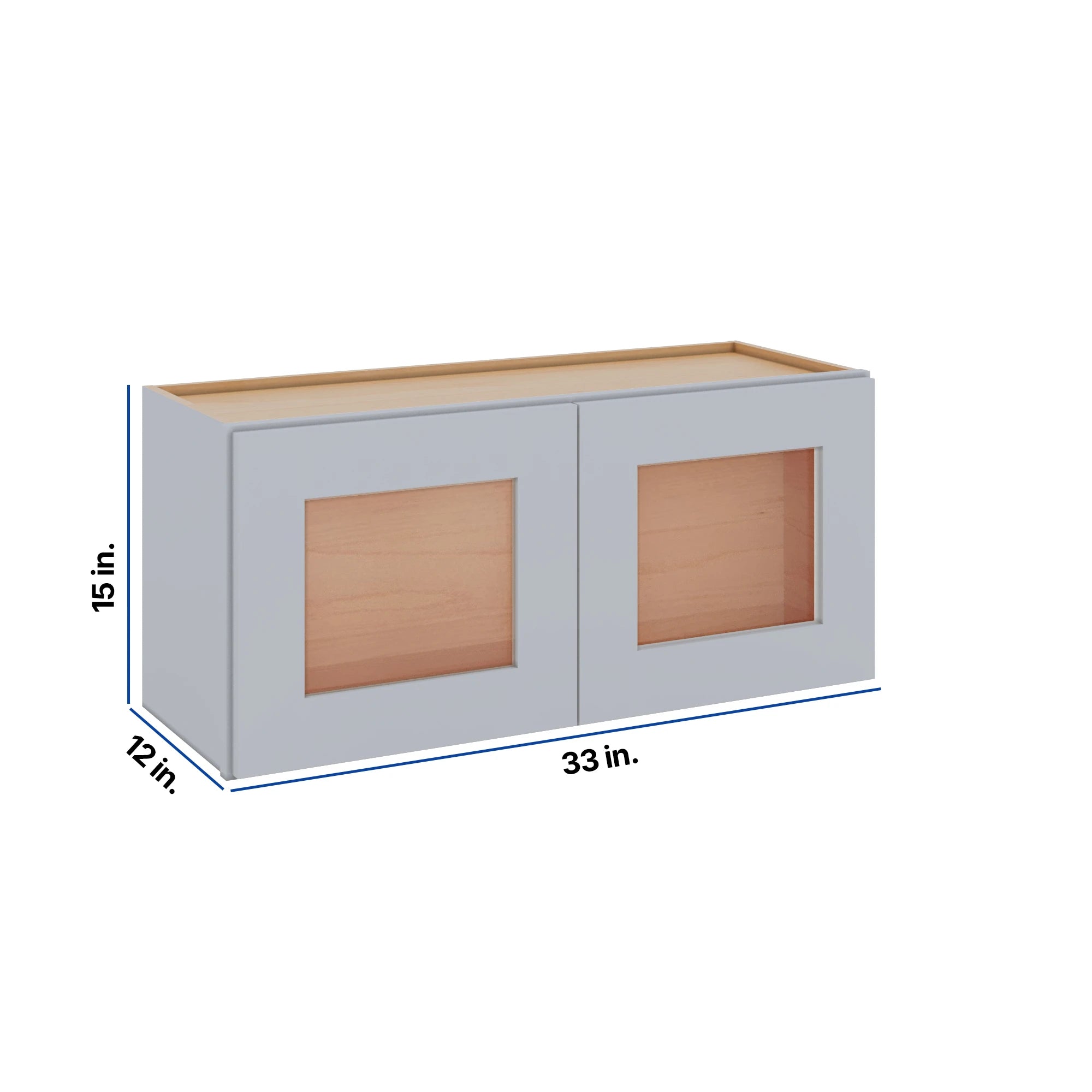 Modernform Cabinet Grey Shaker 33" W X 15" H X 12" D Double Glass Door Wall Cabinet