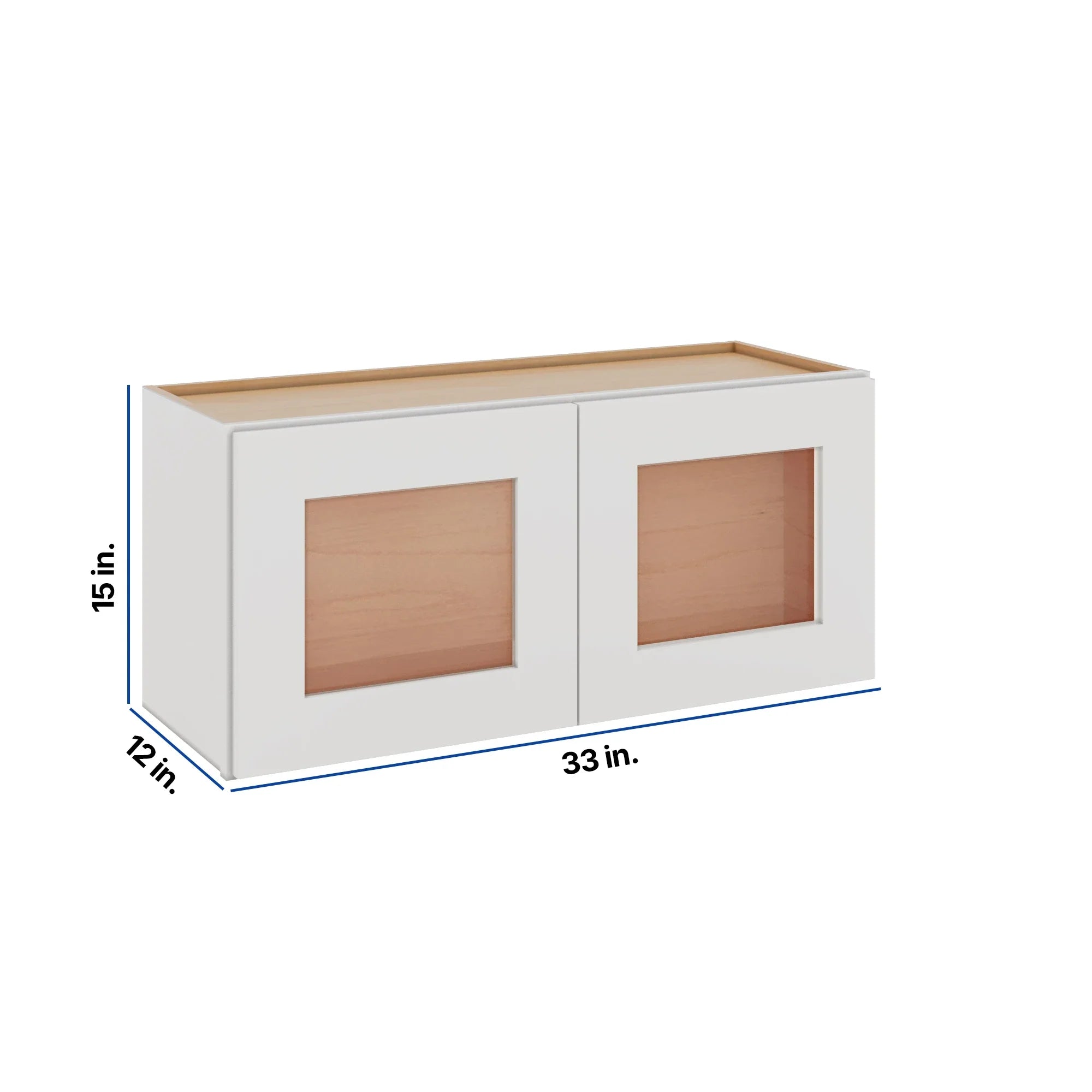 Modernform Cabinet White Shaker 33" W X 15" H X 12" D Double Glass Door Wall Cabinet