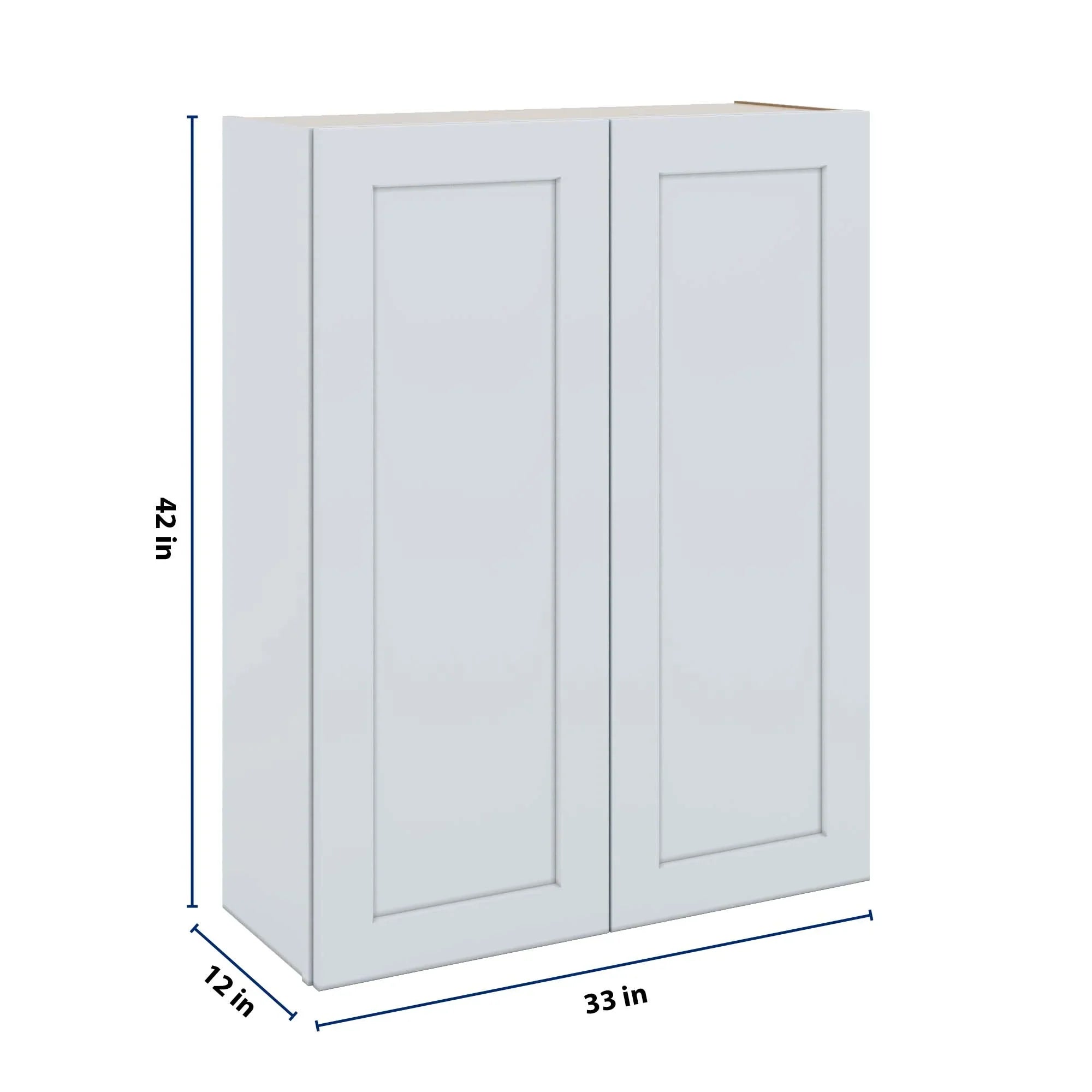 J&K White Shaker S8 Double Door Wall Cabinet - 33" W x 42" H