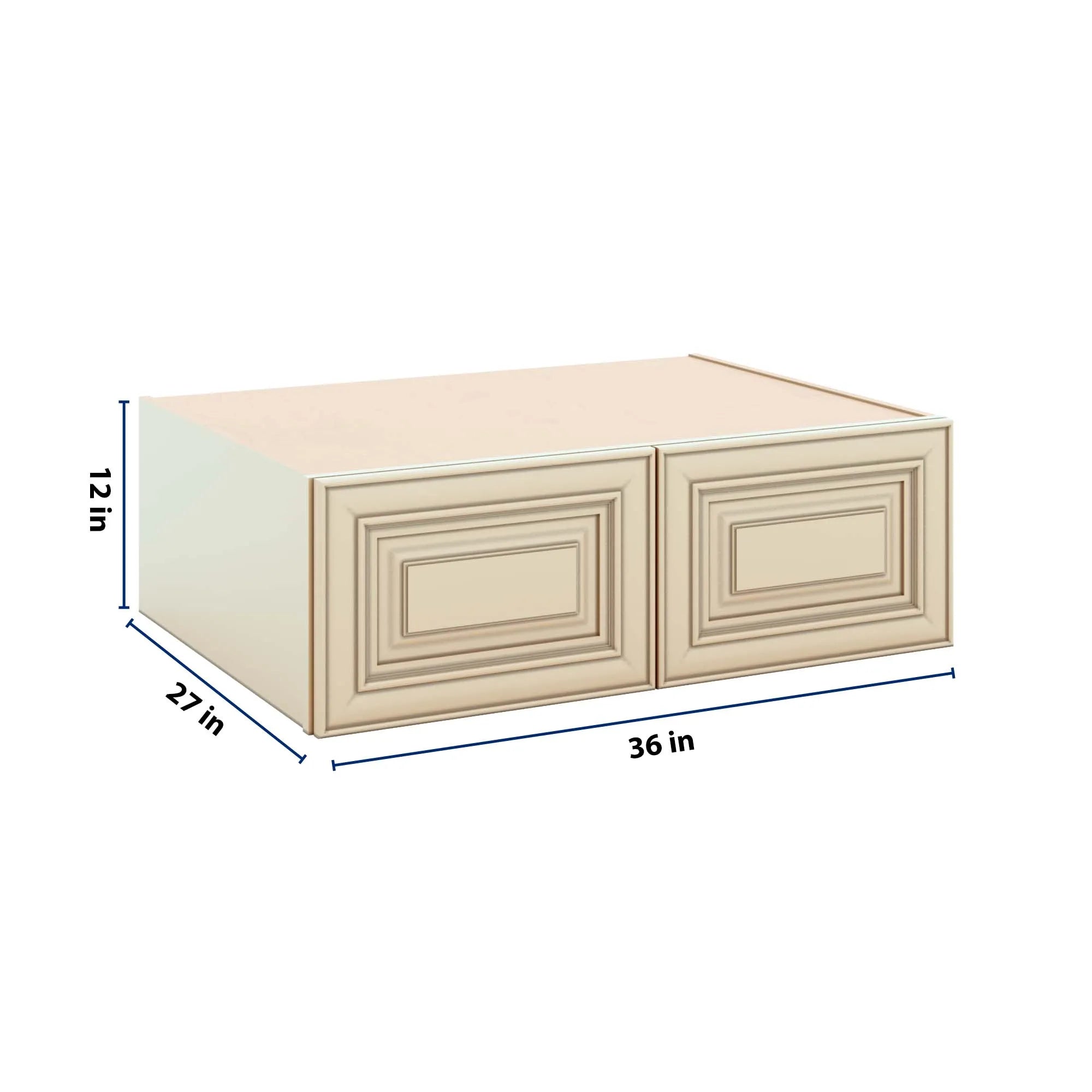 J&K Creme Glazed A7 Refrigerator Wall Cabinet - 36" W x 12" H x 27" D