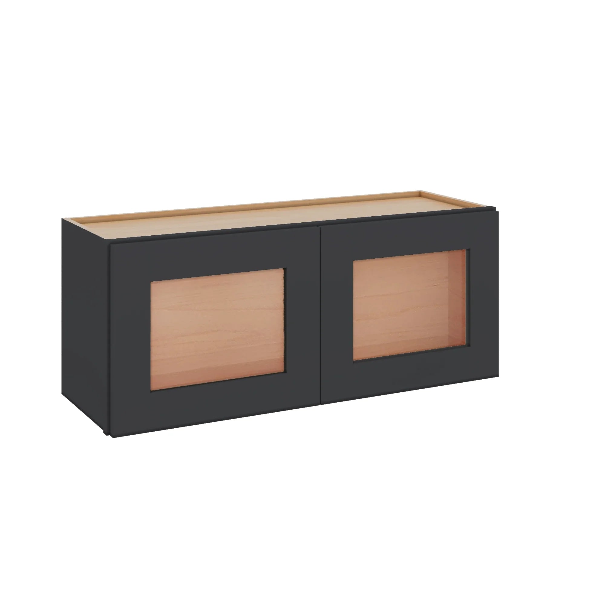 Modernform Cabinet Onyx Black Shaker 36" W X 15" H X 12" D Double Glass Door Wall Cabinet