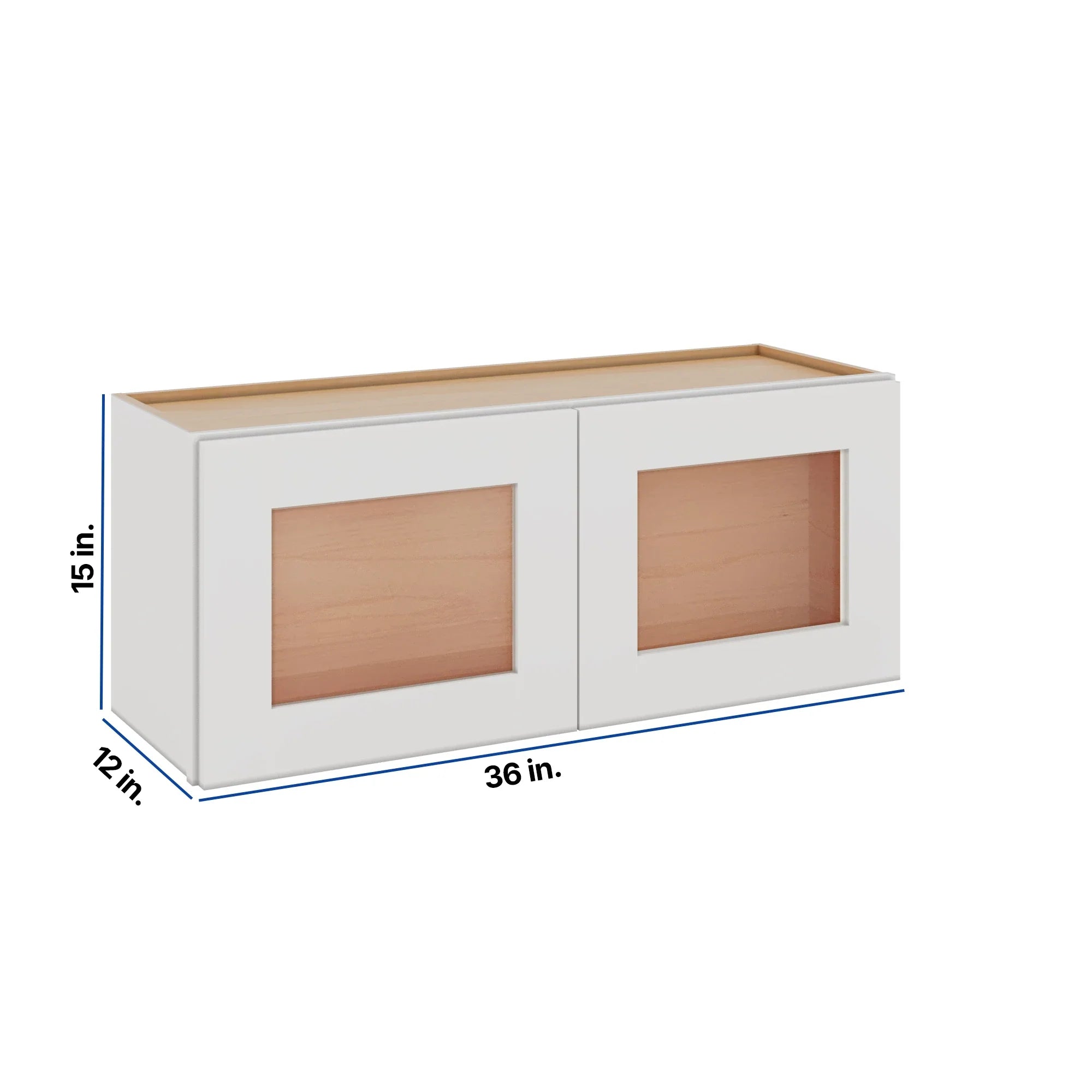 Modernform Cabinet White Shaker 36" W X 15" H X 12" D Double Glass Door Wall Cabinet