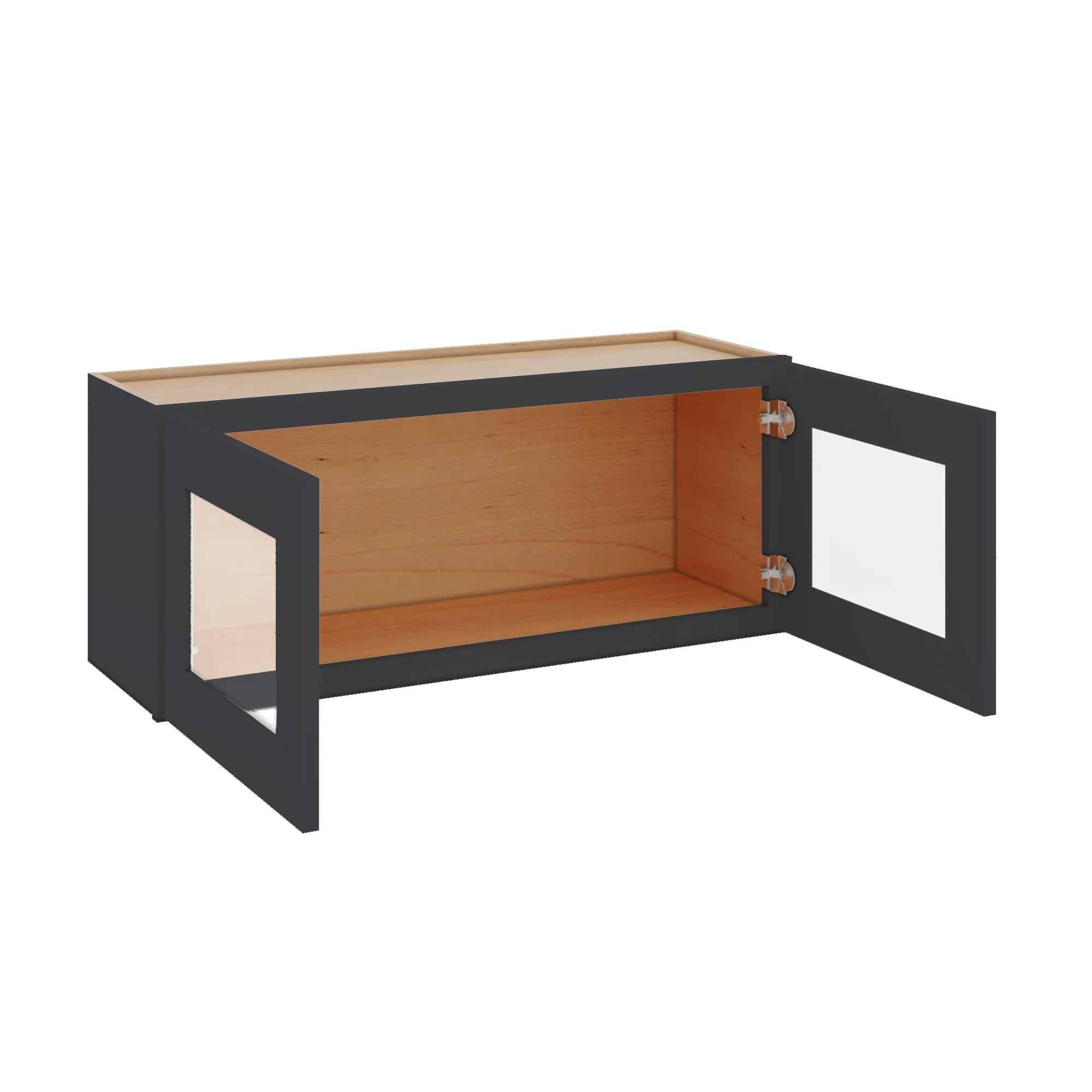 Modernform Cabinet Onyx Black Shaker 36" W X 15" H X 12" D Double Glass Door Wall Cabinet