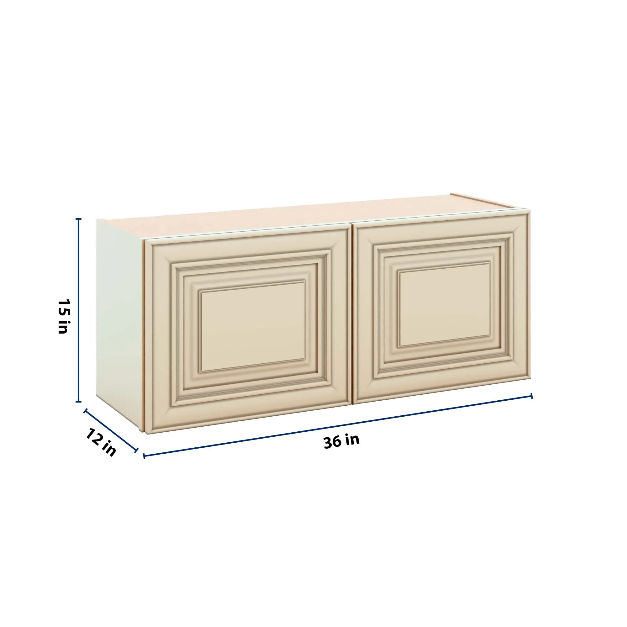 J&K Creme Glazed A7 Double Door Wall Cabinet - 36" W x 15" H
