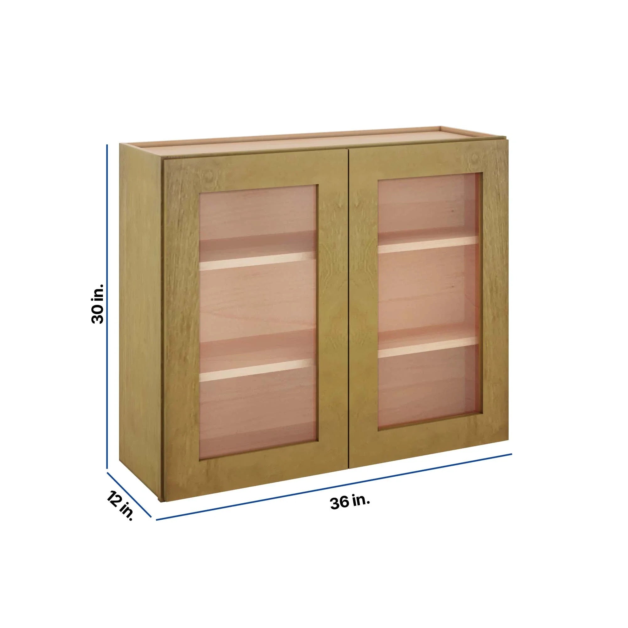 Modernform Cabinet Natural Shaker 36" W X 30" H X 12" D Double Glass Door Wall Cabinet