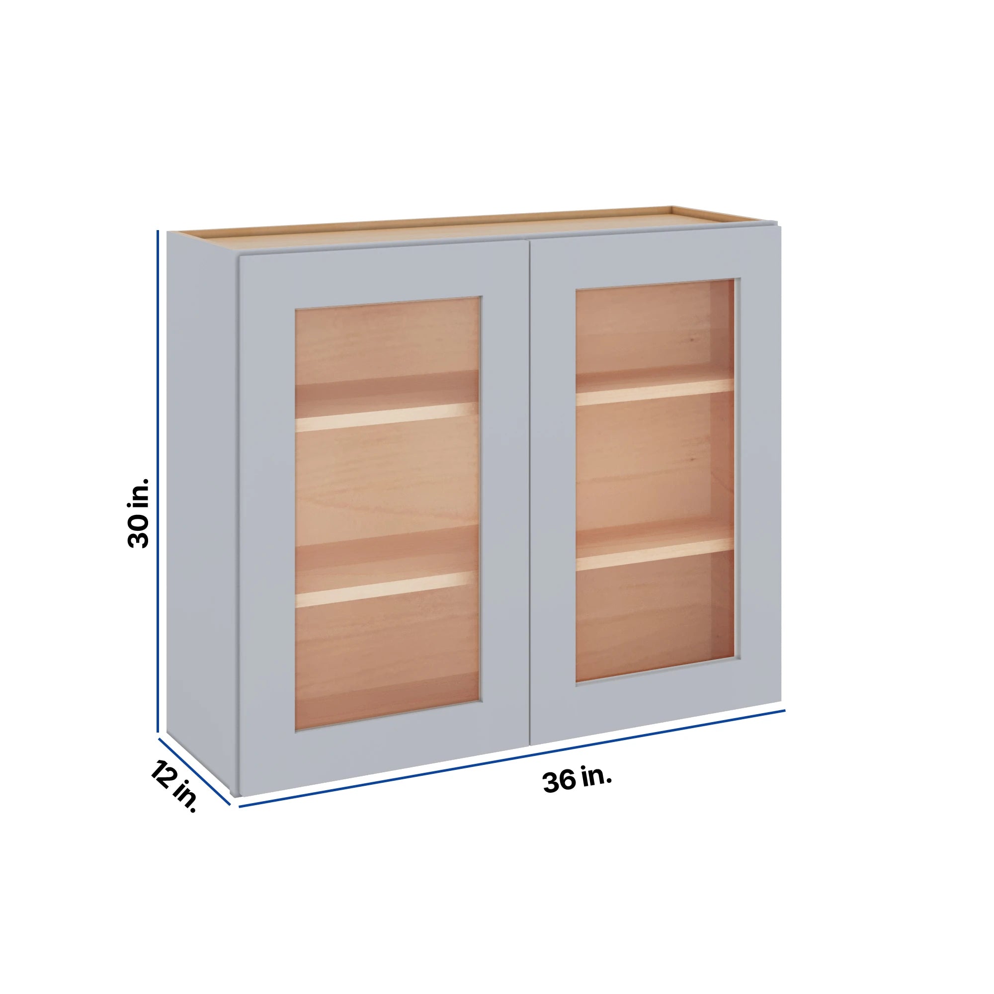 Modernform Cabinet Grey Shaker 36" W X 30" H X 12" D Double Glass Door Wall Cabinet