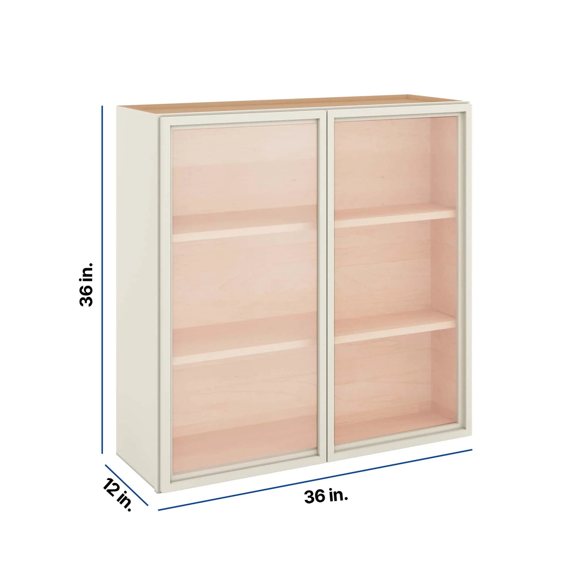 Modernform Cabinet Slim Dove White 36" W X 36" H X 12" D Double Glass Door Wall Cabinet