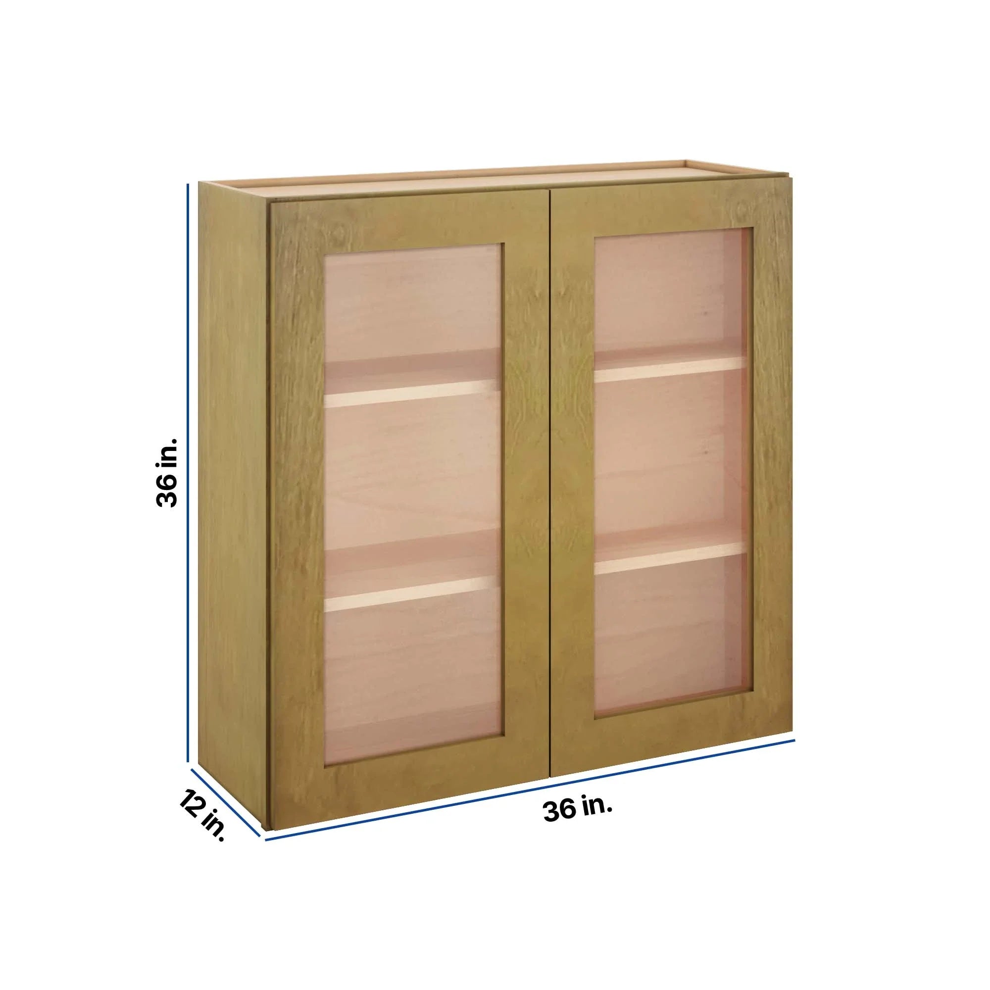 Modernform Cabinet Natural Shaker 36" W X 36" H X 12" D Double Glass Door Wall Cabinet