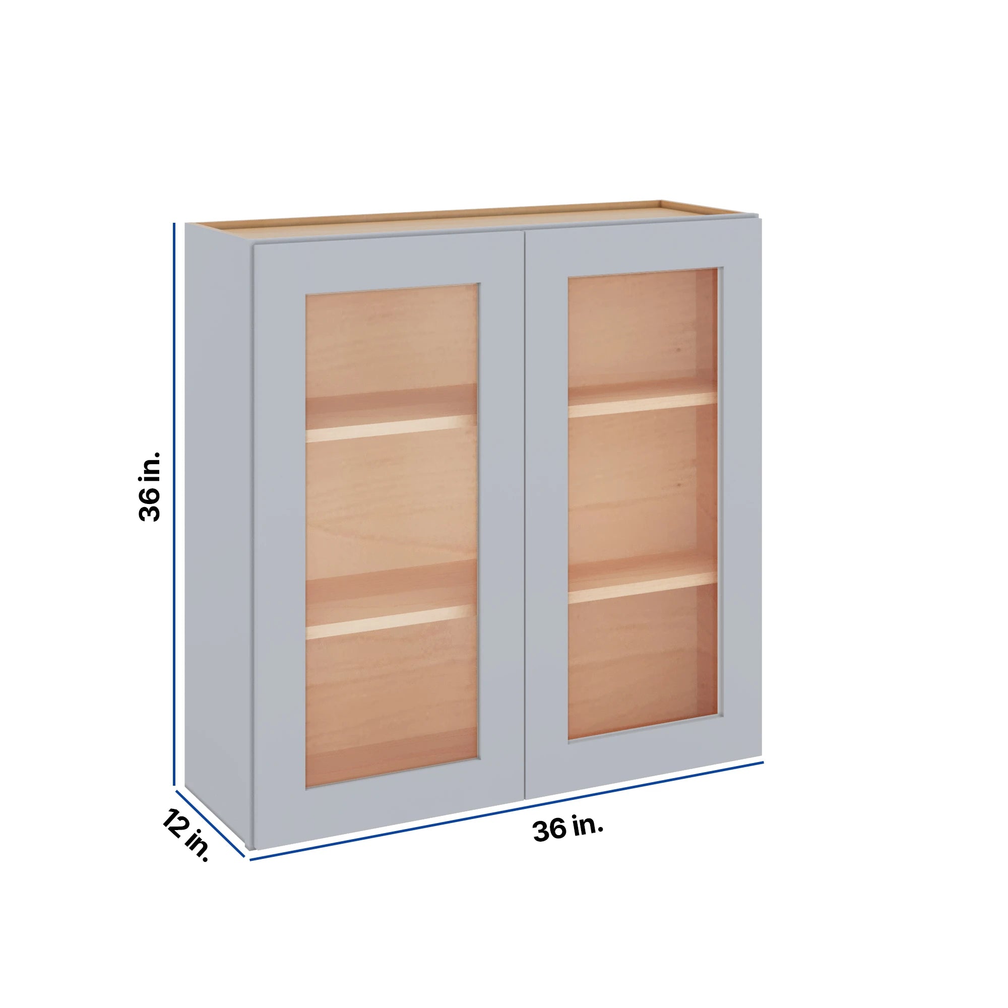 Modernform Cabinet Grey Shaker 36" W X 36" H X 12" D Double Glass Door Wall Cabinet