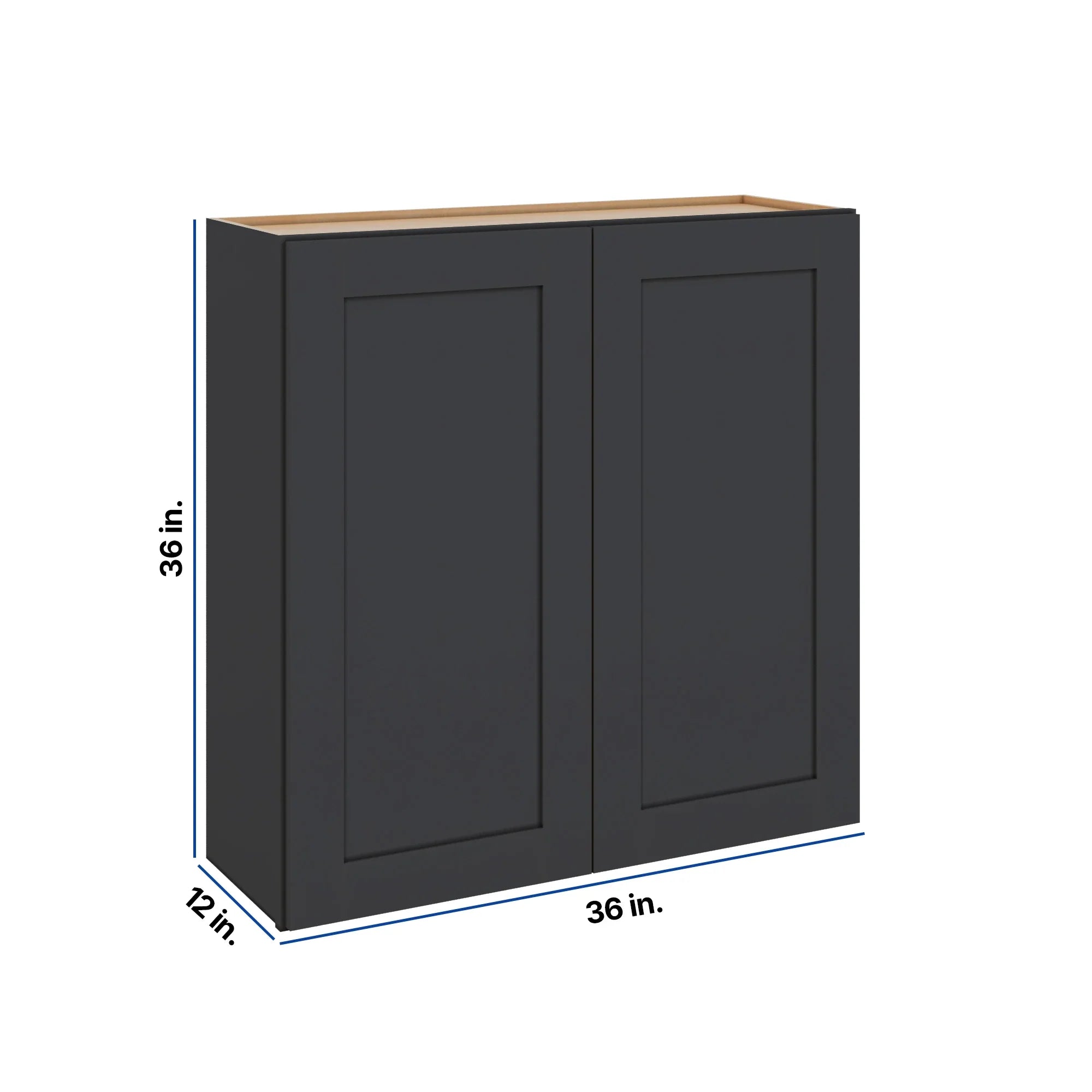 Modernform Cabinet Onyx Black Shaker 36" W X 36" H X 12" D Double Door Wall Cabinet