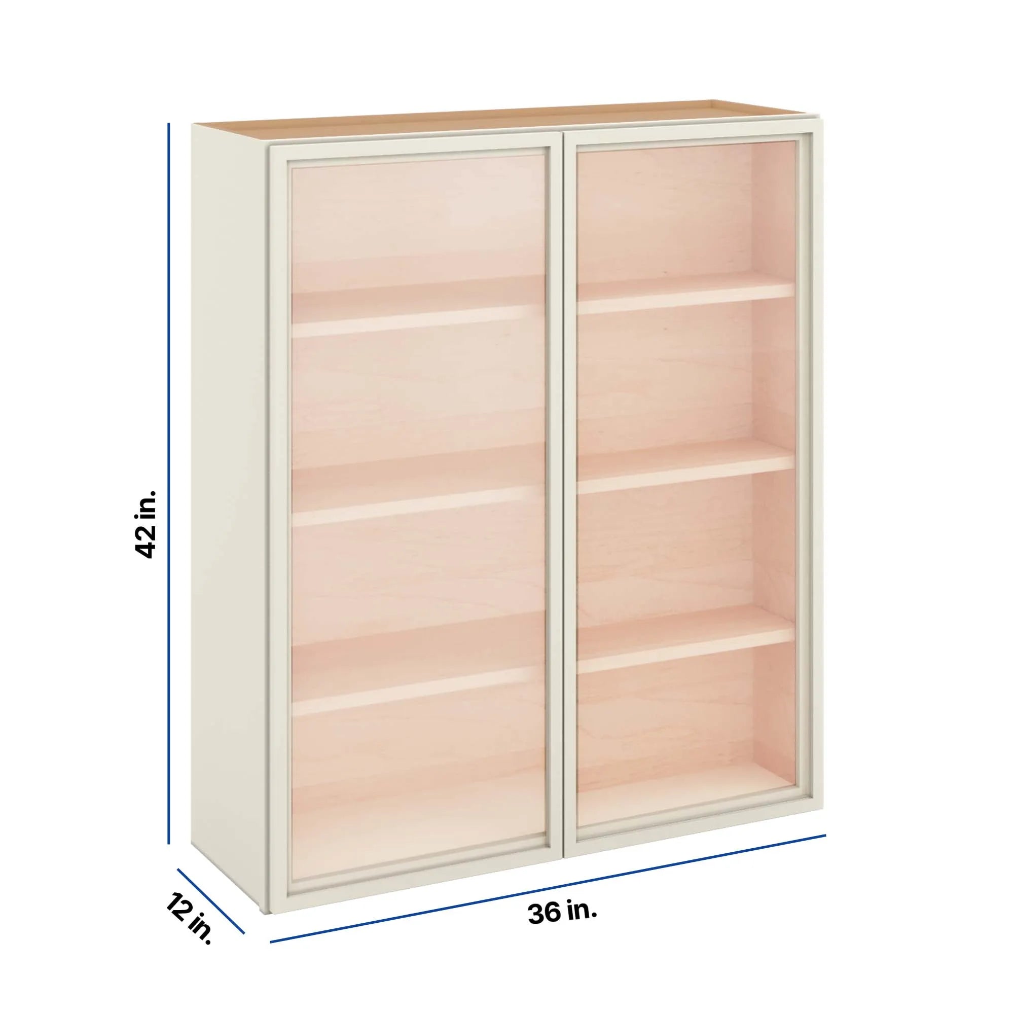 Modernform Cabinet Slim Dove White 36" W X 42" H X 12" D Double Glass Door Wall Cabinet