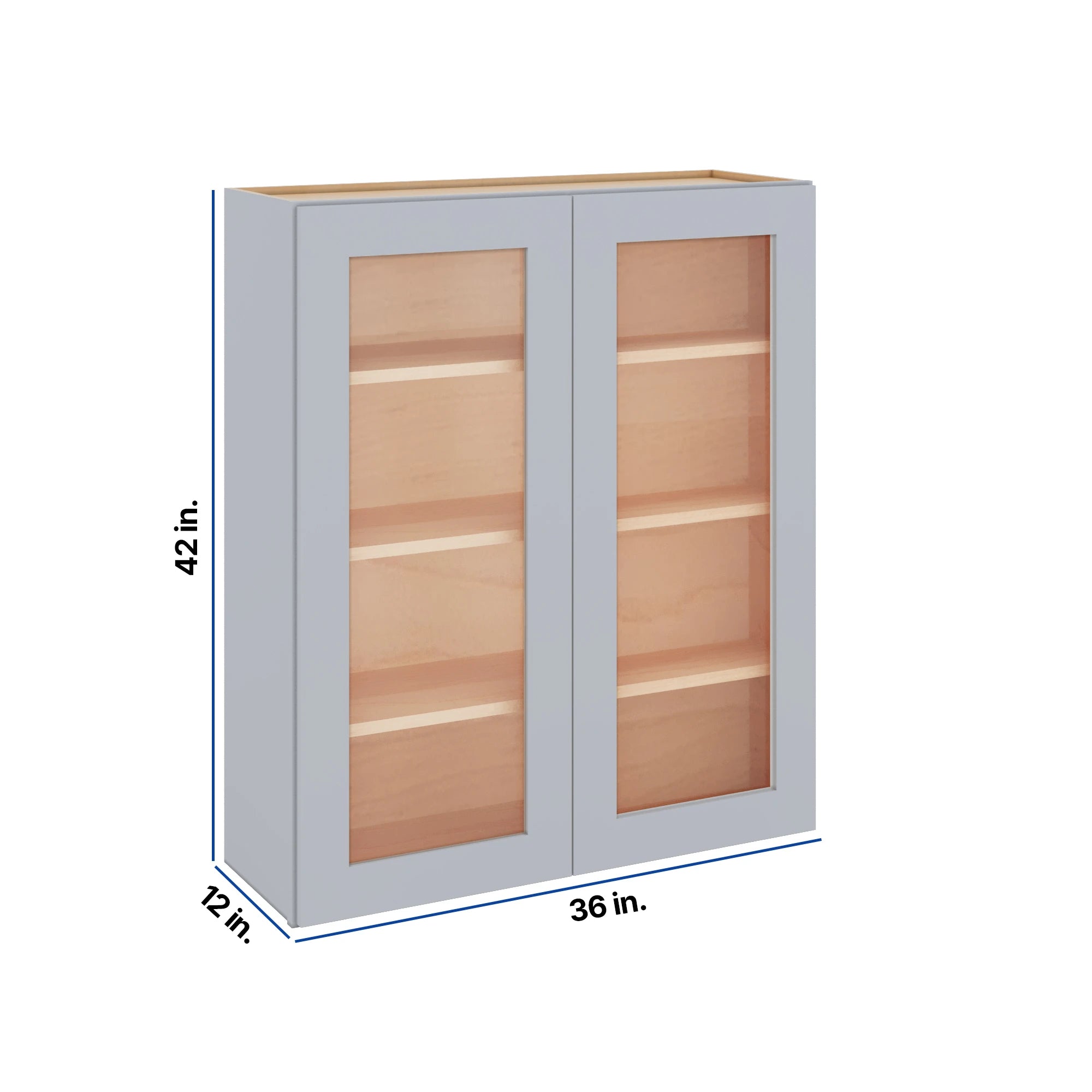 Modernform Cabinet Grey Shaker 36" W X 42" H X 12" D Double Glass Door Wall Cabinet