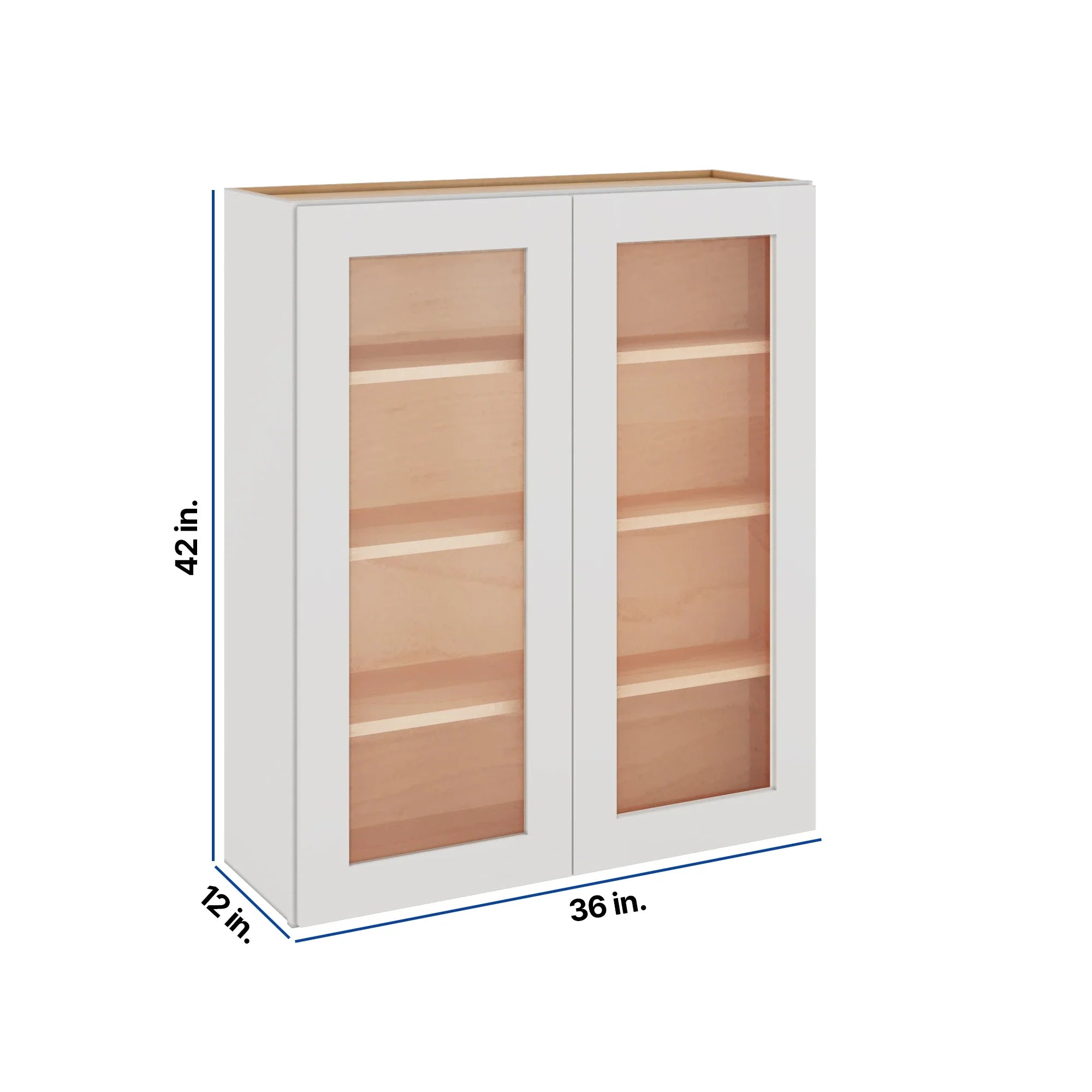 Modernform Cabinet White Shaker 36" W X 42" H X 12" D Double Glass Door Wall Cabinet