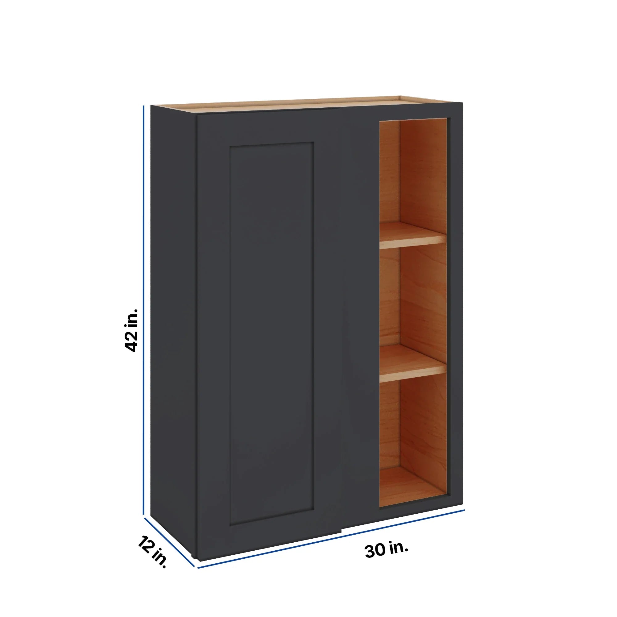 Modernform Cabinet Onyx Black Shaker 30" W X 42" H X 12" D Single Door Blind Corner Wall Cabinet