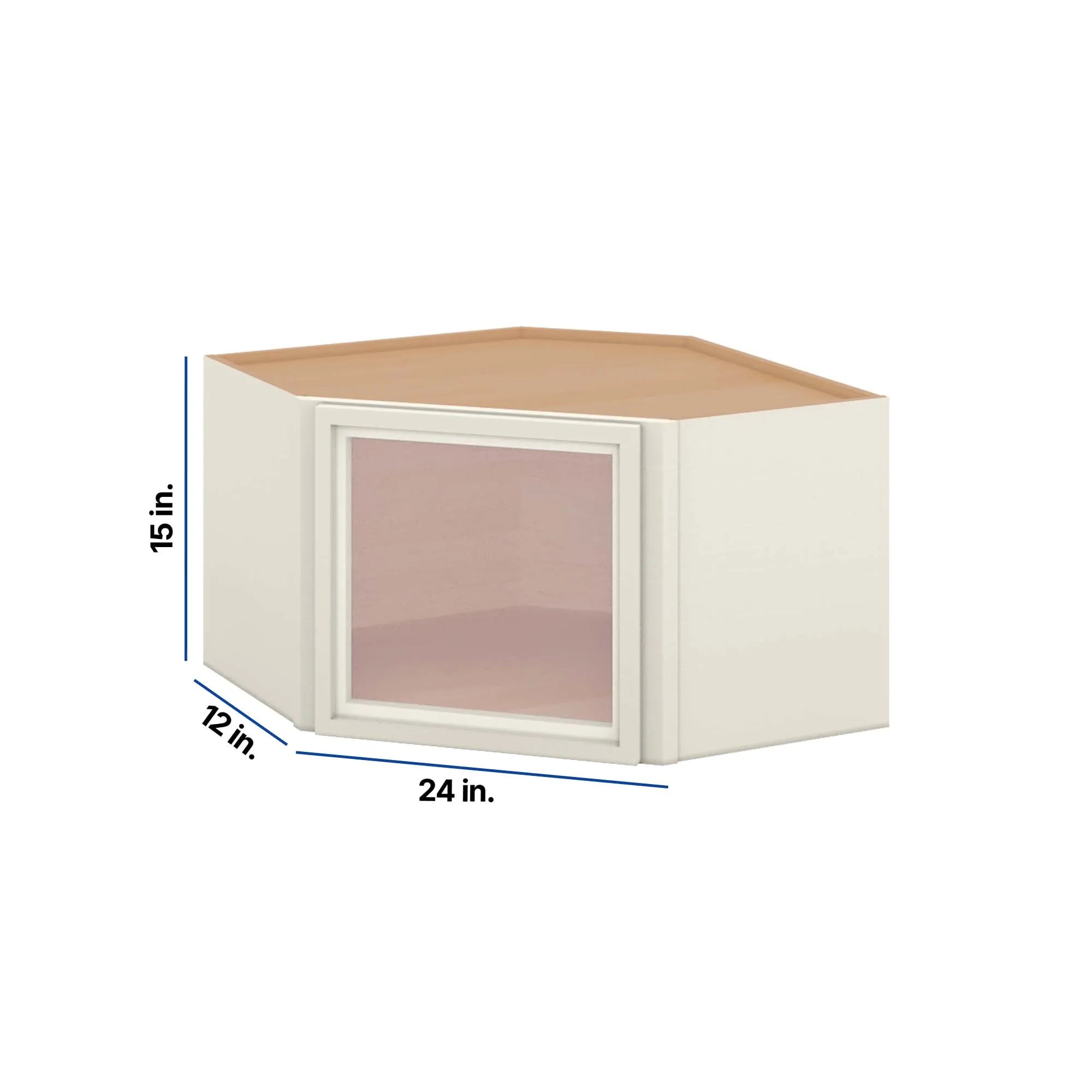 Modernform Cabinet Slim Dove White 24" W X 15" H X 12" D Diagonal Corner Glass Door Wall Cabinet