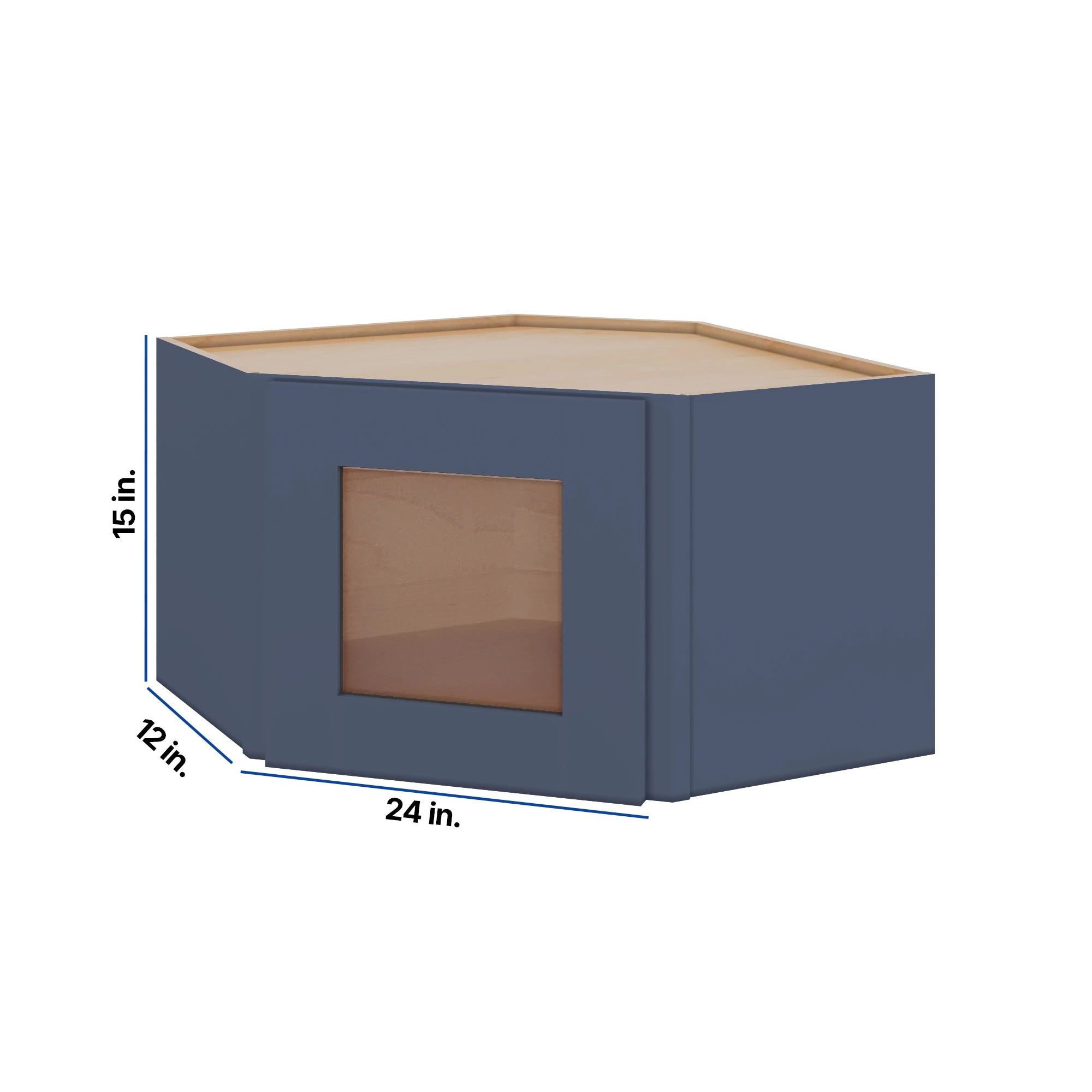 Modernform Cabinet Signature Blue 24" W X 15" H X 12" D Diagonal Corner Glass Door Wall Cabinet