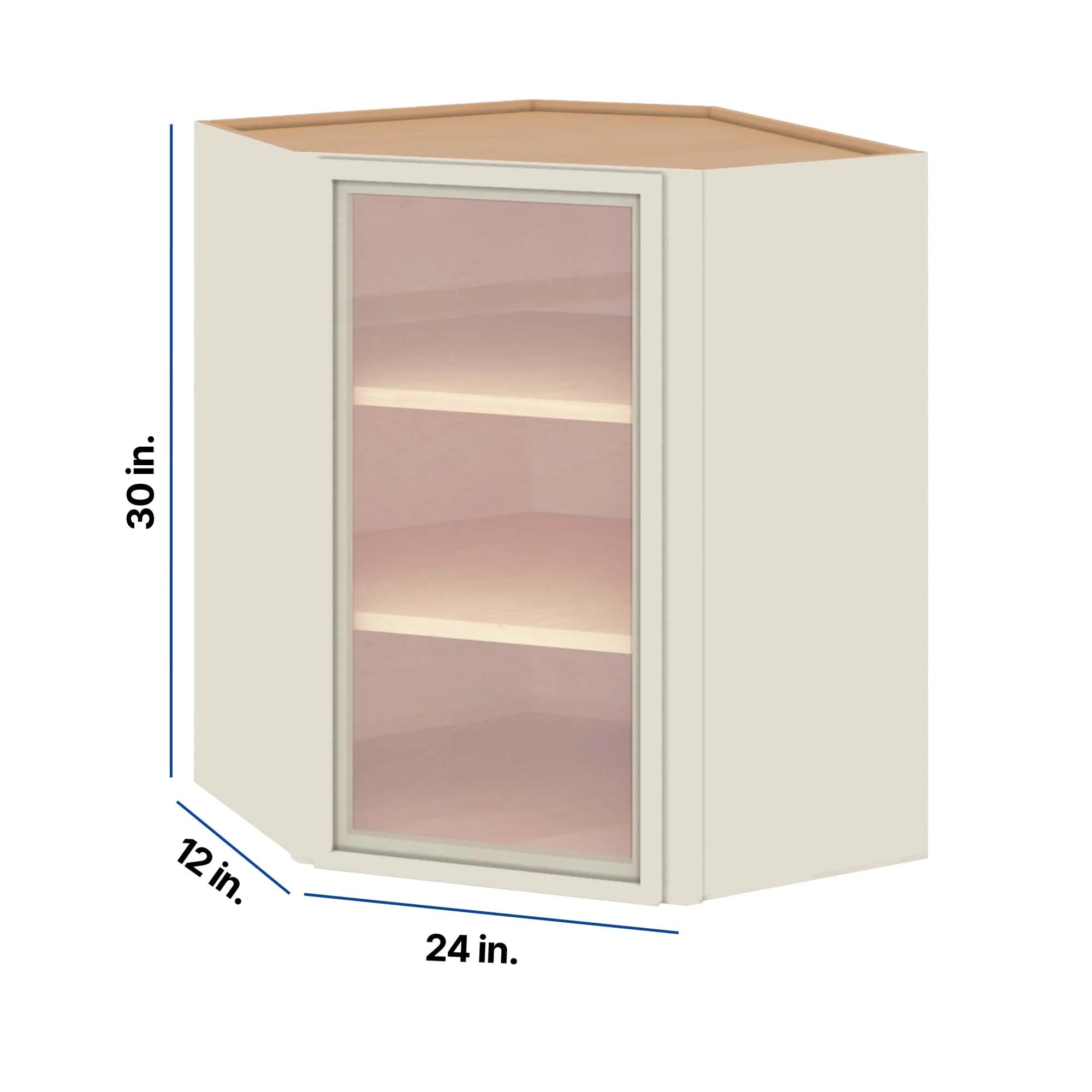 Modernform Cabinet Slim Dove White 24" W X 30" H X 12" D Wall Diagonal Corner Glass Door Cabinet