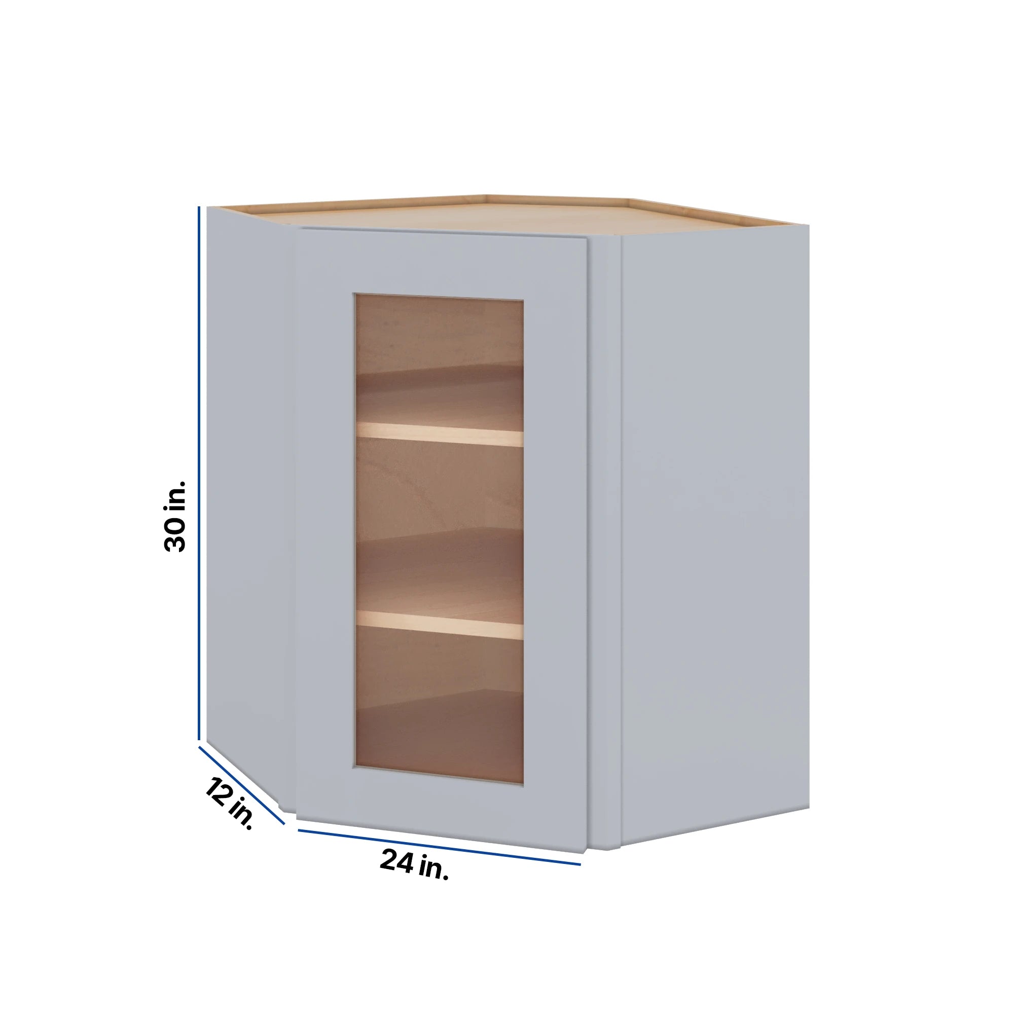 Modernform Cabinet Grey Shaker 24" W X 30" H X 12" D Wall Diagonal Corner Glass Door Cabinet