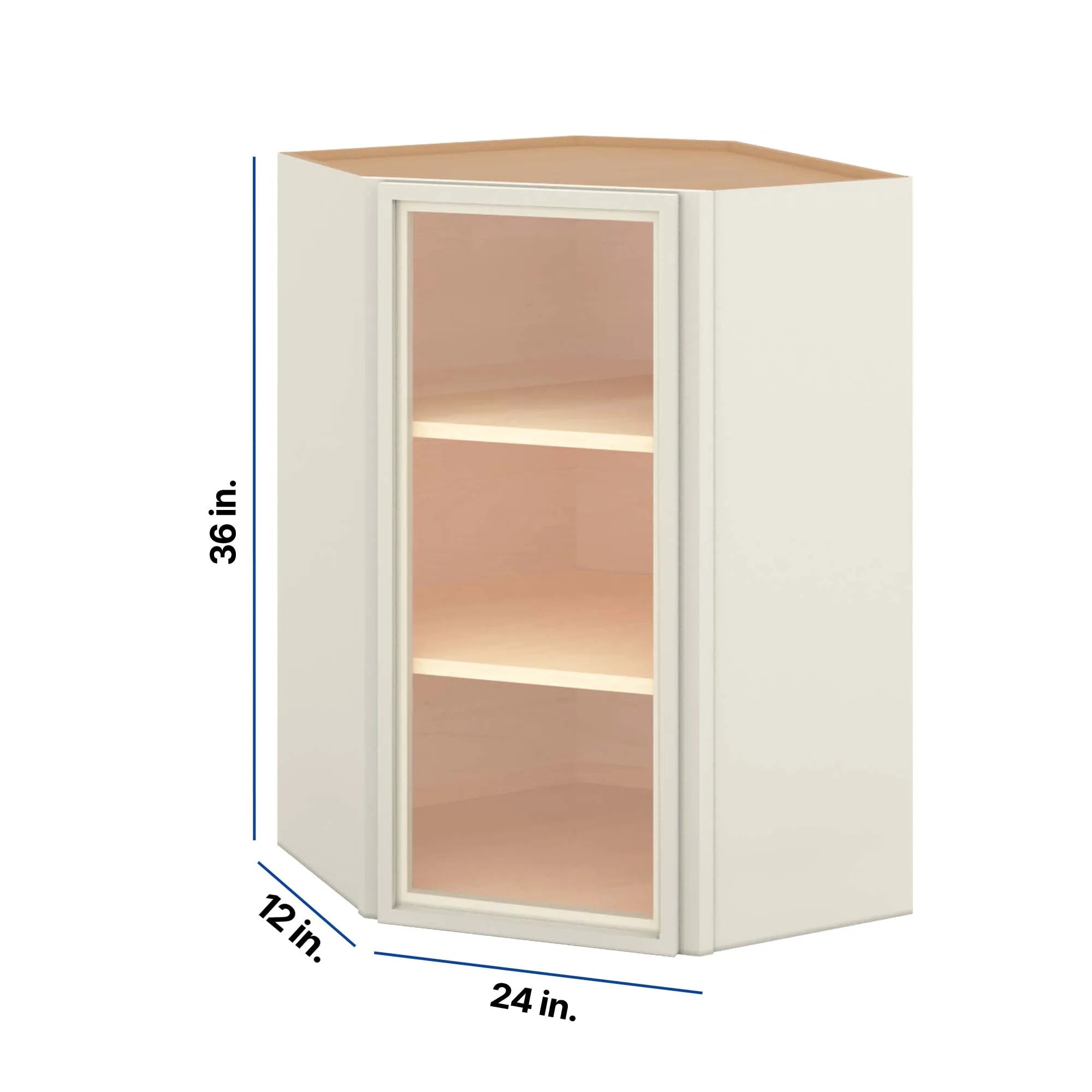 Modernform Cabinet Slim Dove White 24" W X 36" H X 12" D Wall Diagonal Corner Glass Door Cabinet