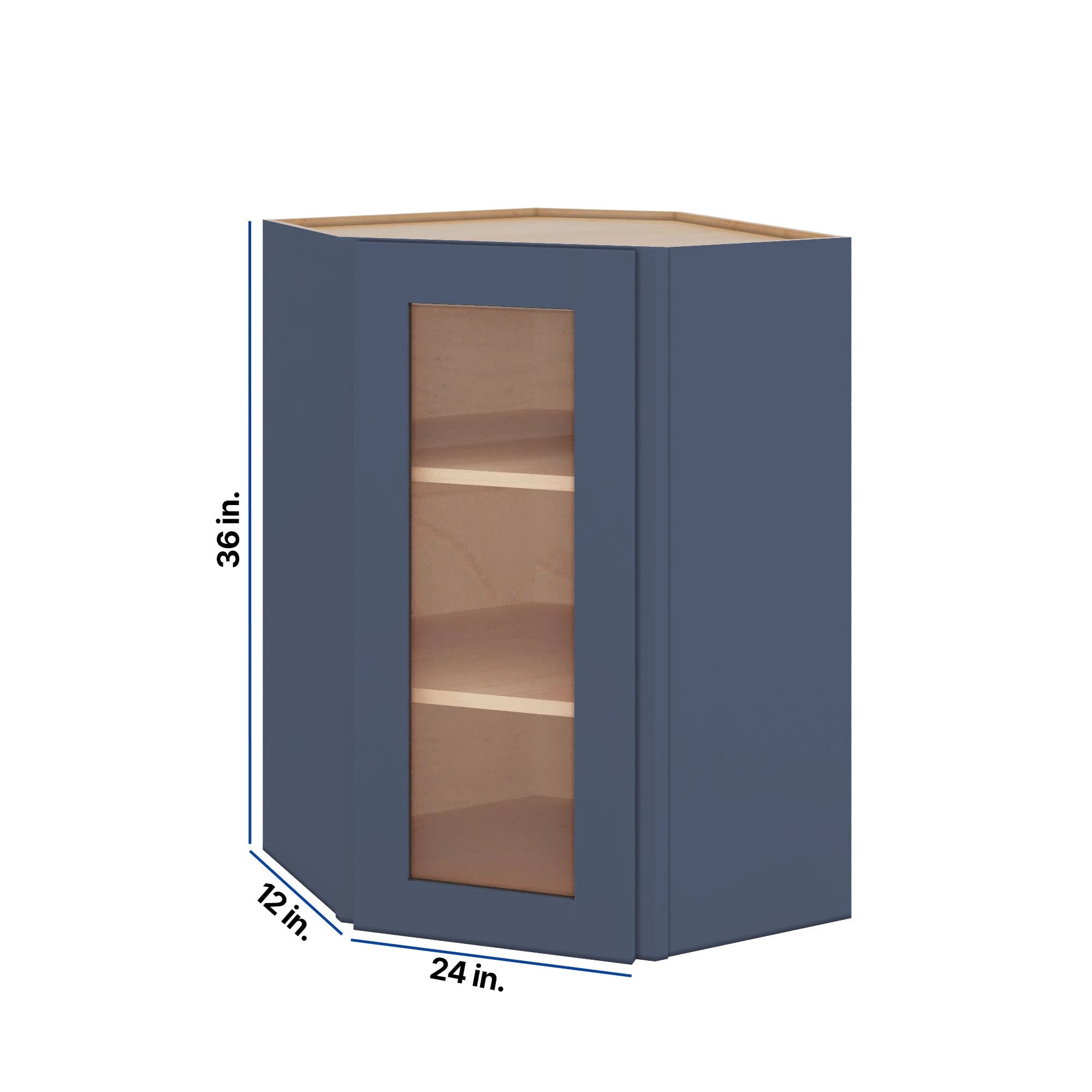 Modernform Cabinet Signature Blue 24" W X 36" H X 12" D Wall Diagonal Corner Glass Door Cabinet