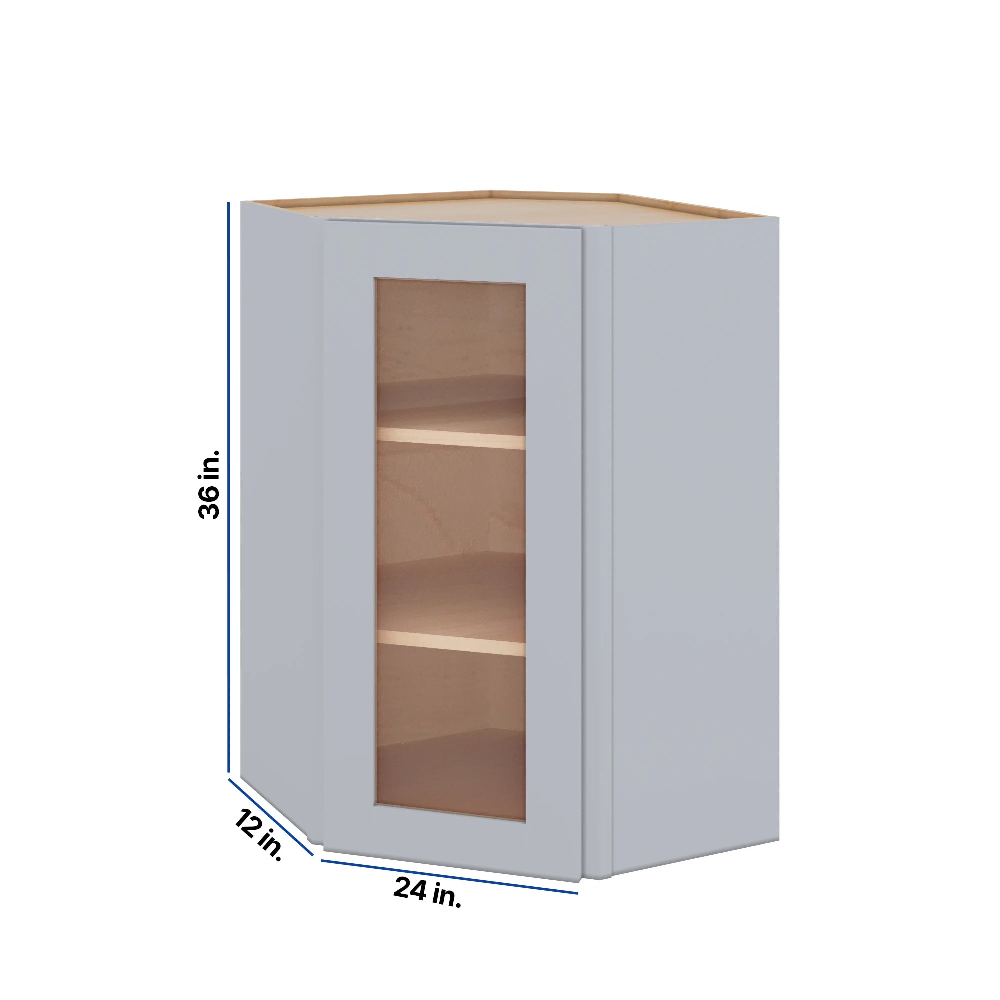 Modernform Cabinet Grey Shaker 24" W X 36" H X 12" D Wall Diagonal Corner Glass Door Cabinet