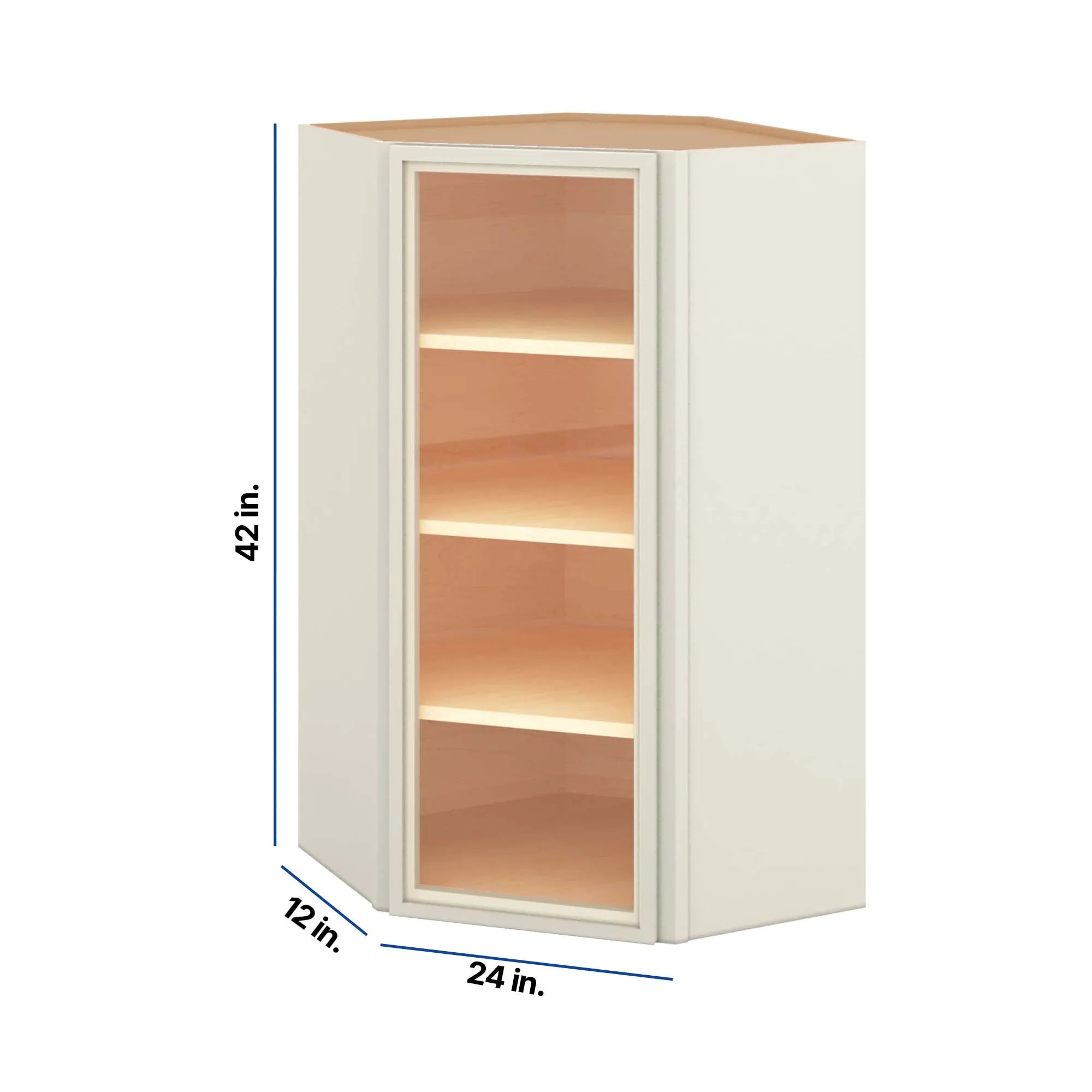 Modernform Cabinet Slim Dove White 24" W X 42" H X 12" D Wall Diagonal Corner Glass Door Cabinet
