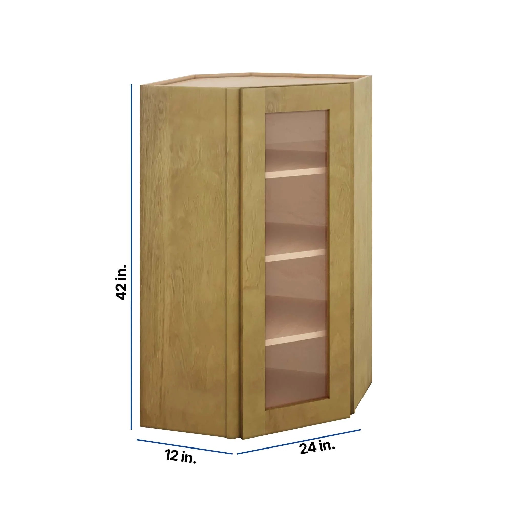 Modernform Cabinet Natural Shaker 24" W X 42" H X 12" D Wall Diagonal Corner Glass Door Cabinet