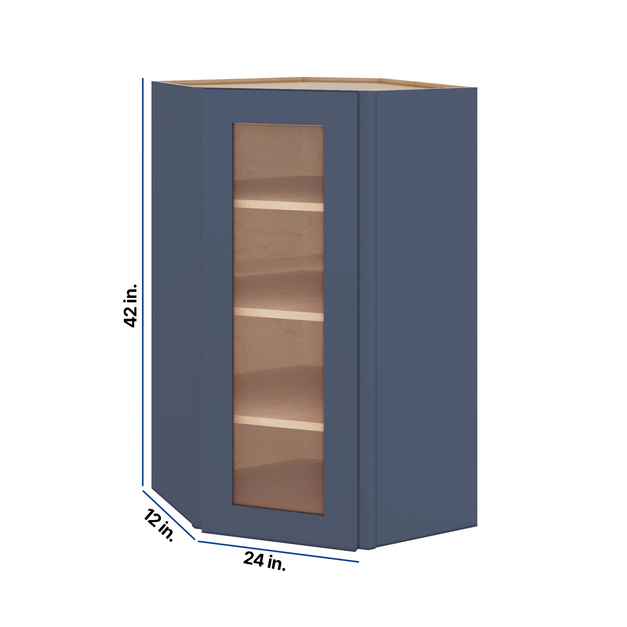 Modernform Cabinet Signature Blue 24" W X 42" H X 12" D Wall Diagonal Corner Glass Door Cabinet