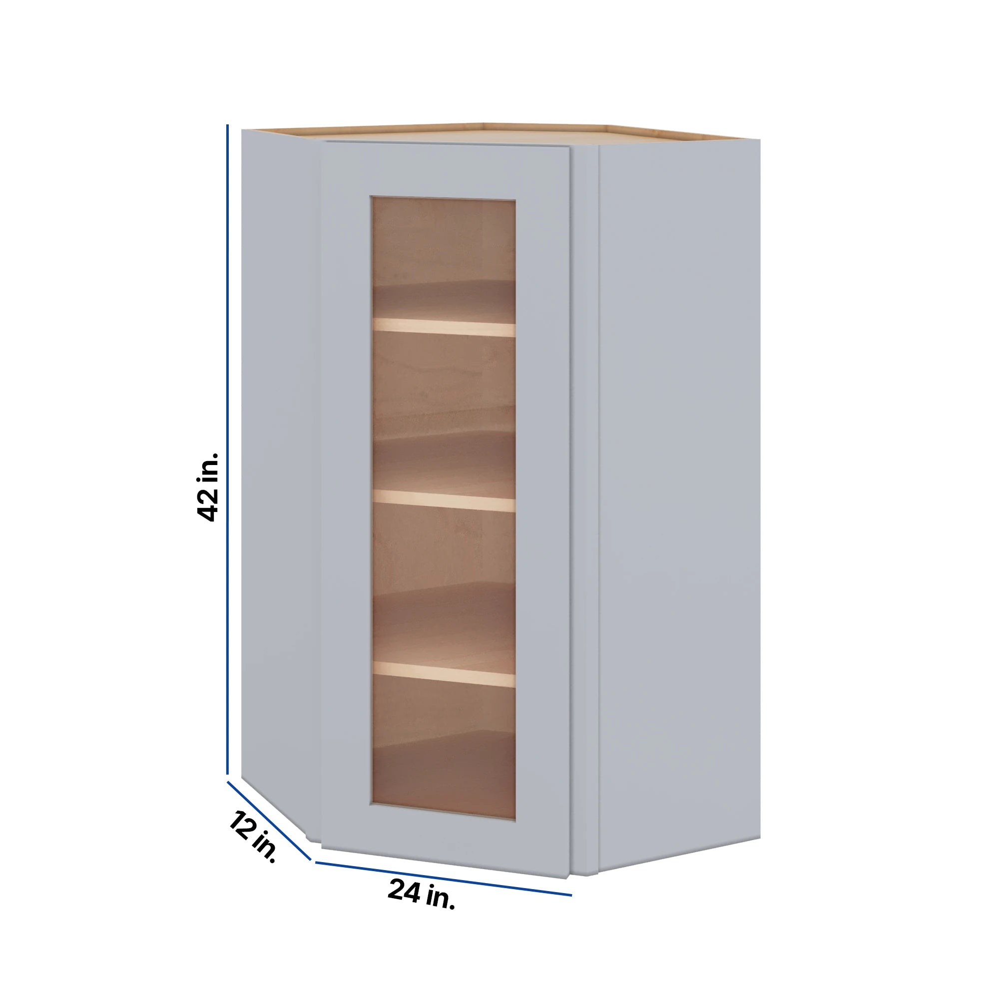 Modernform Cabinet Grey Shaker 24" W X 42" H X 12" D Wall Diagonal Corner Glass Door Cabinet